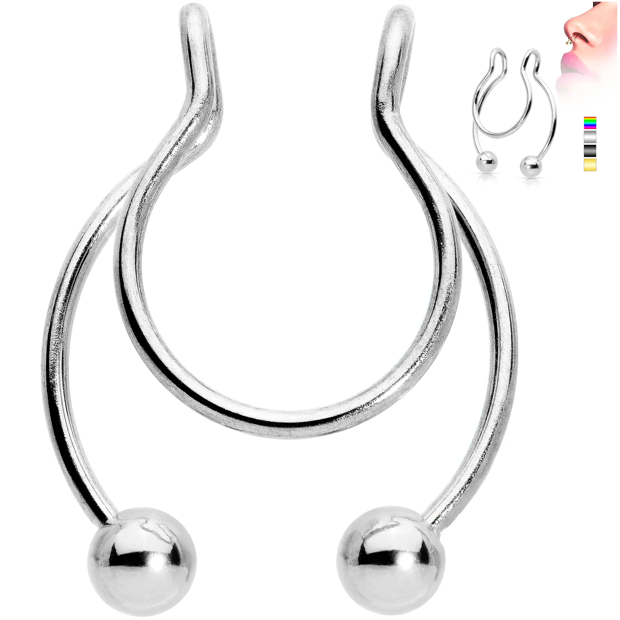 Horseshoe Ball Fake Septum Ring Nipple and Clip on Earring - Image 3