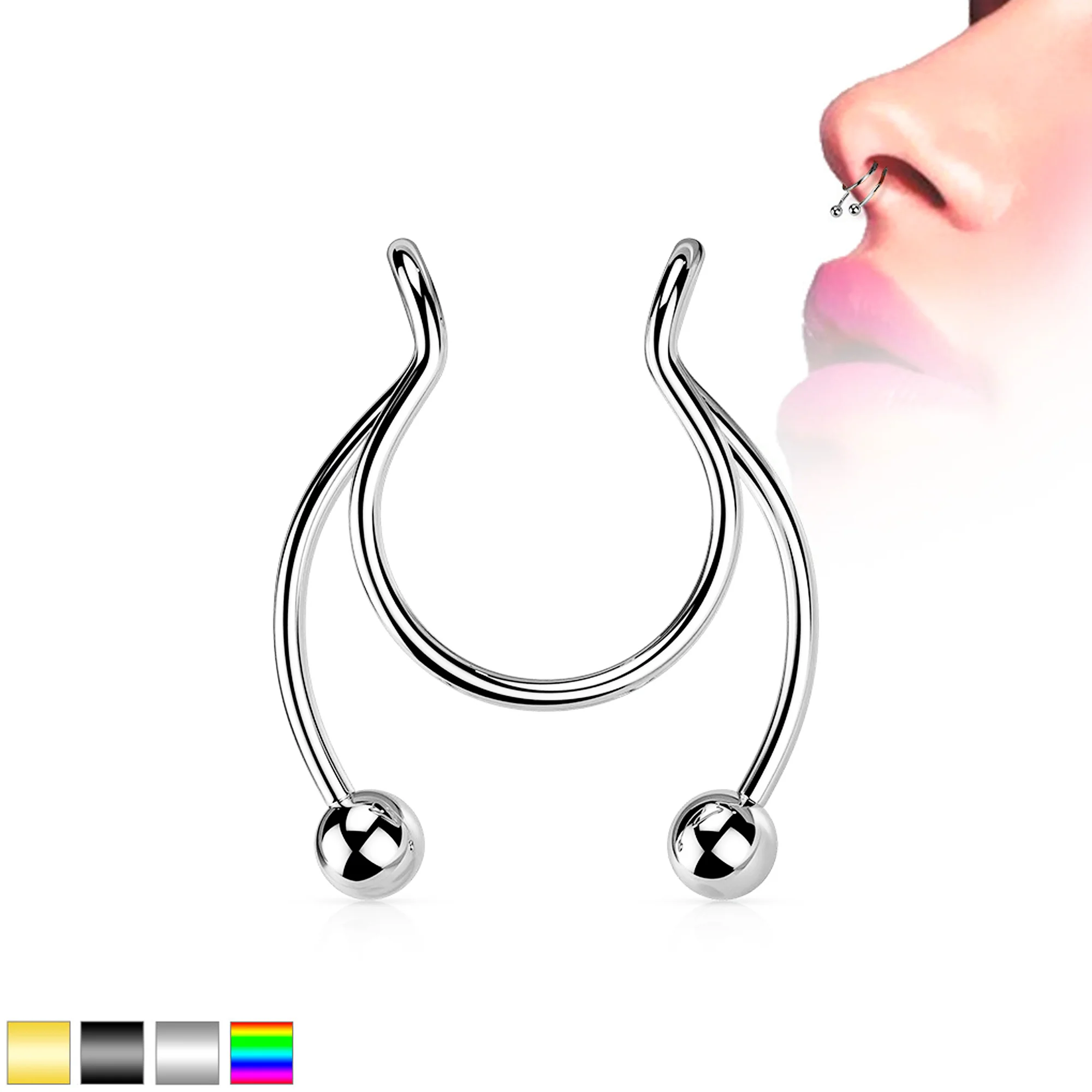 Horseshoe Ball Fake Septum Ring Nipple and Clip on Earring - Image 4