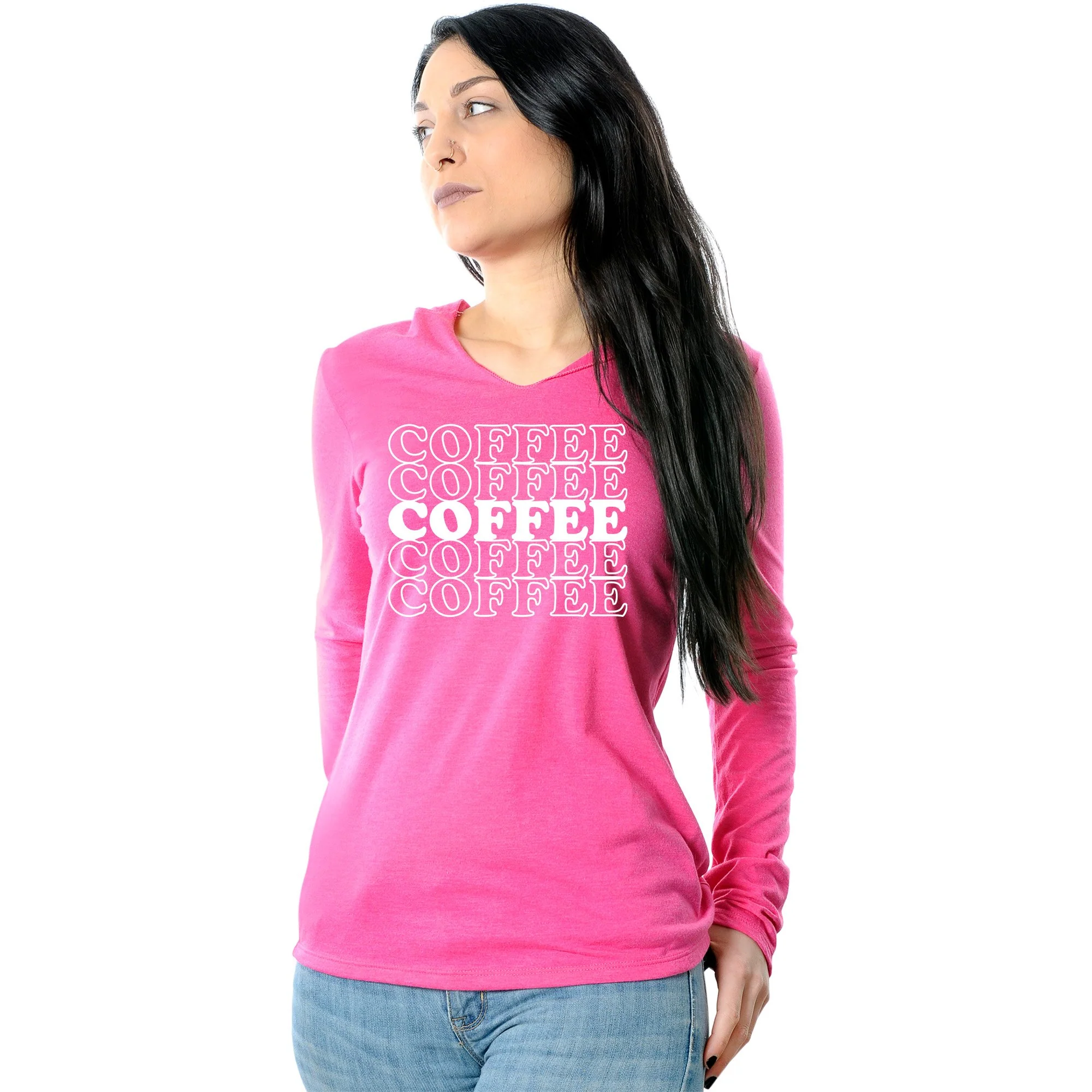 Coffee Coffee Coffee Coffee Coffee Black Long Sleeve Hoodie - Image 10