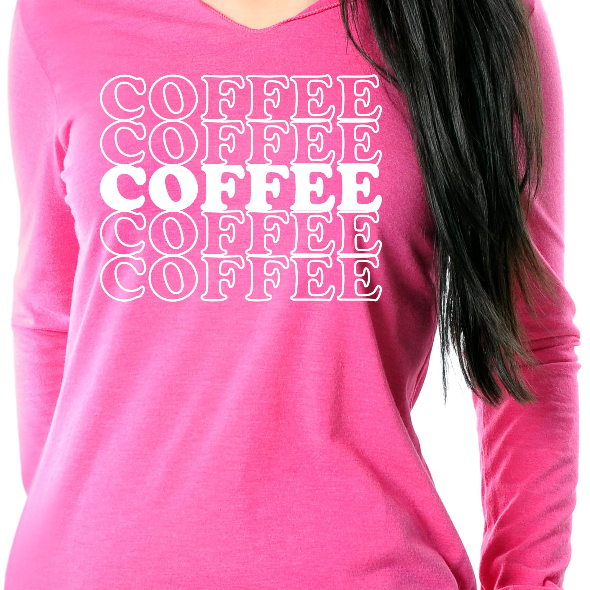 Coffee Coffee Coffee Coffee Coffee Black Long Sleeve Hoodie - Image 3