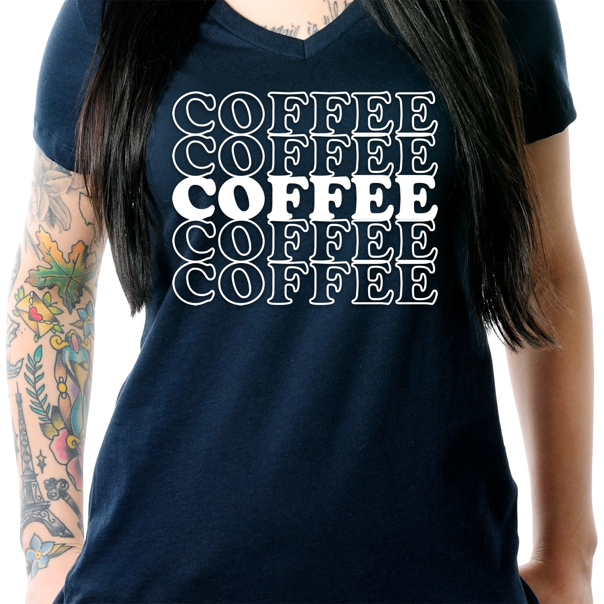 Coffee Coffee Coffee Coffee Coffee V-Neck Tee Shirt - Image 3
