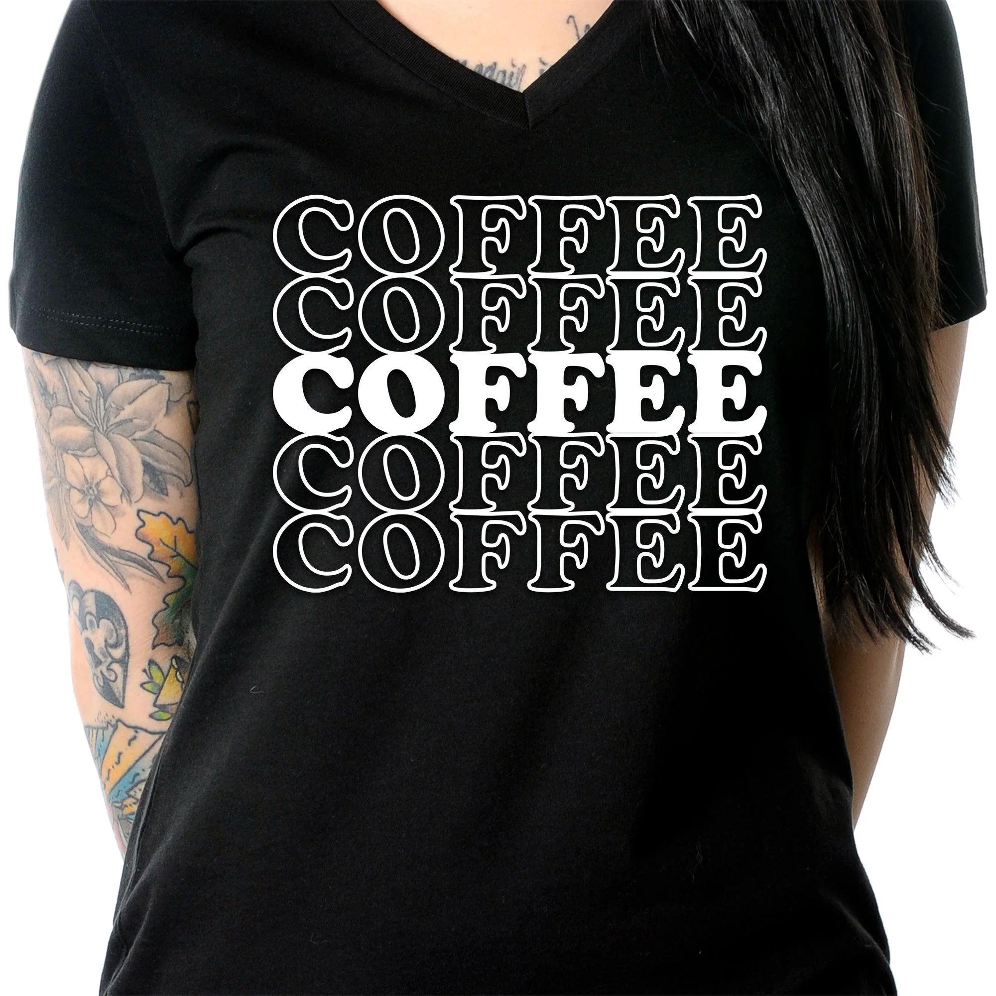Coffee Coffee Coffee Coffee Coffee V-Neck Tee Shirt - Image 6