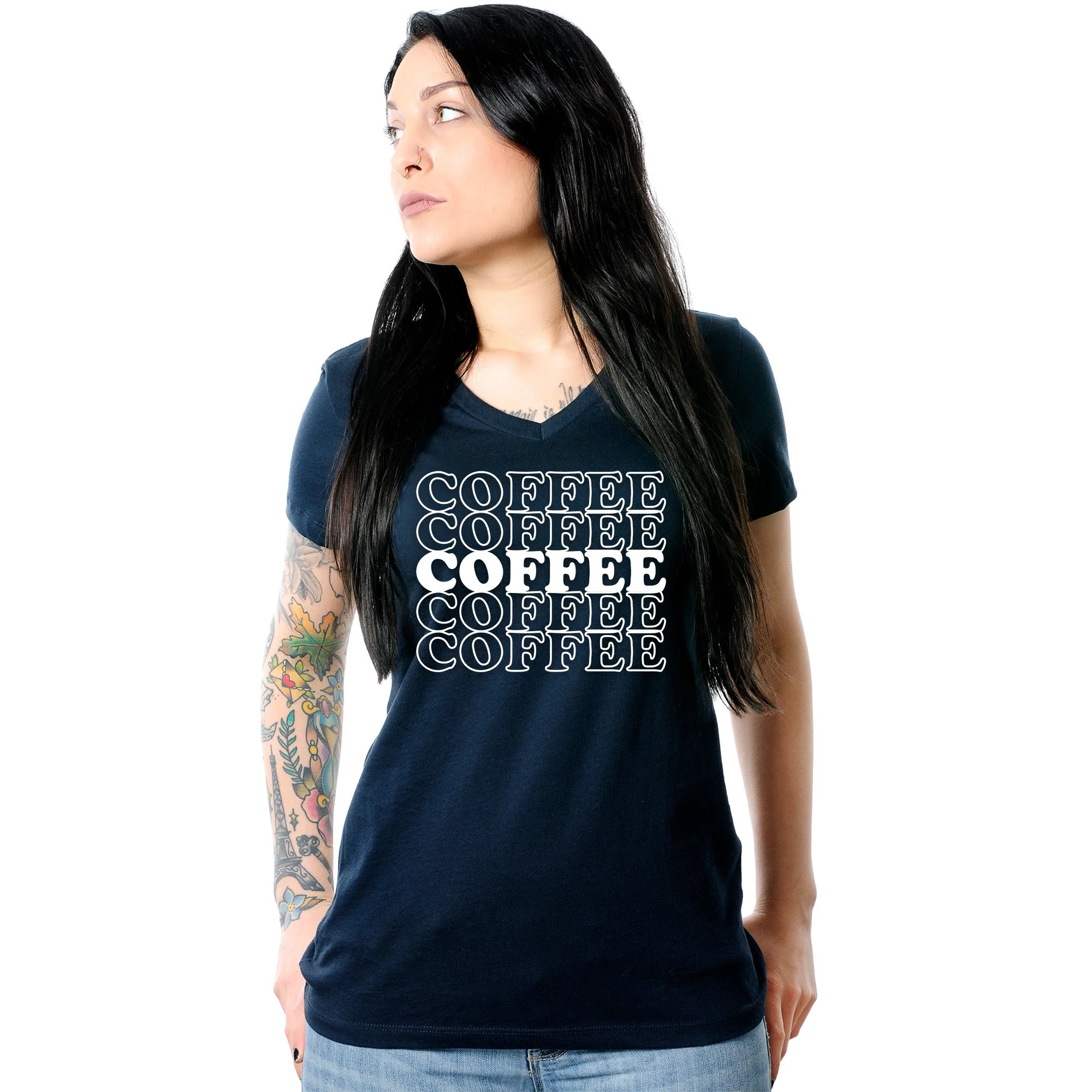 Coffee Coffee Coffee Coffee Coffee V-Neck Tee Shirt - Image 8