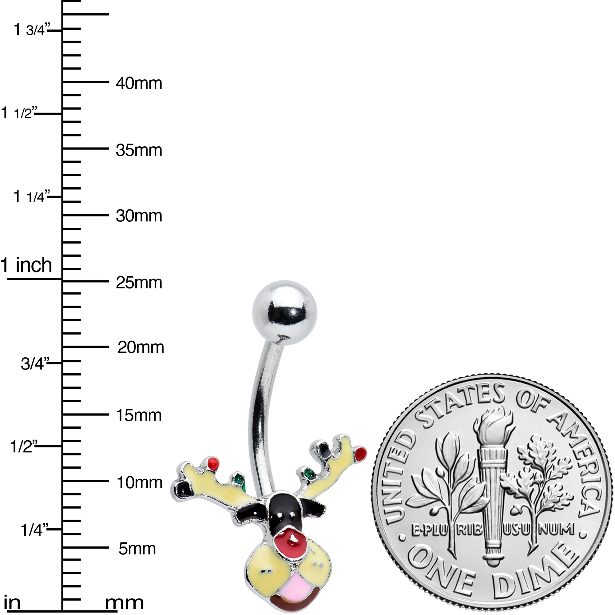 Colorful Reindeer Christmas Belly Ring - Image 2