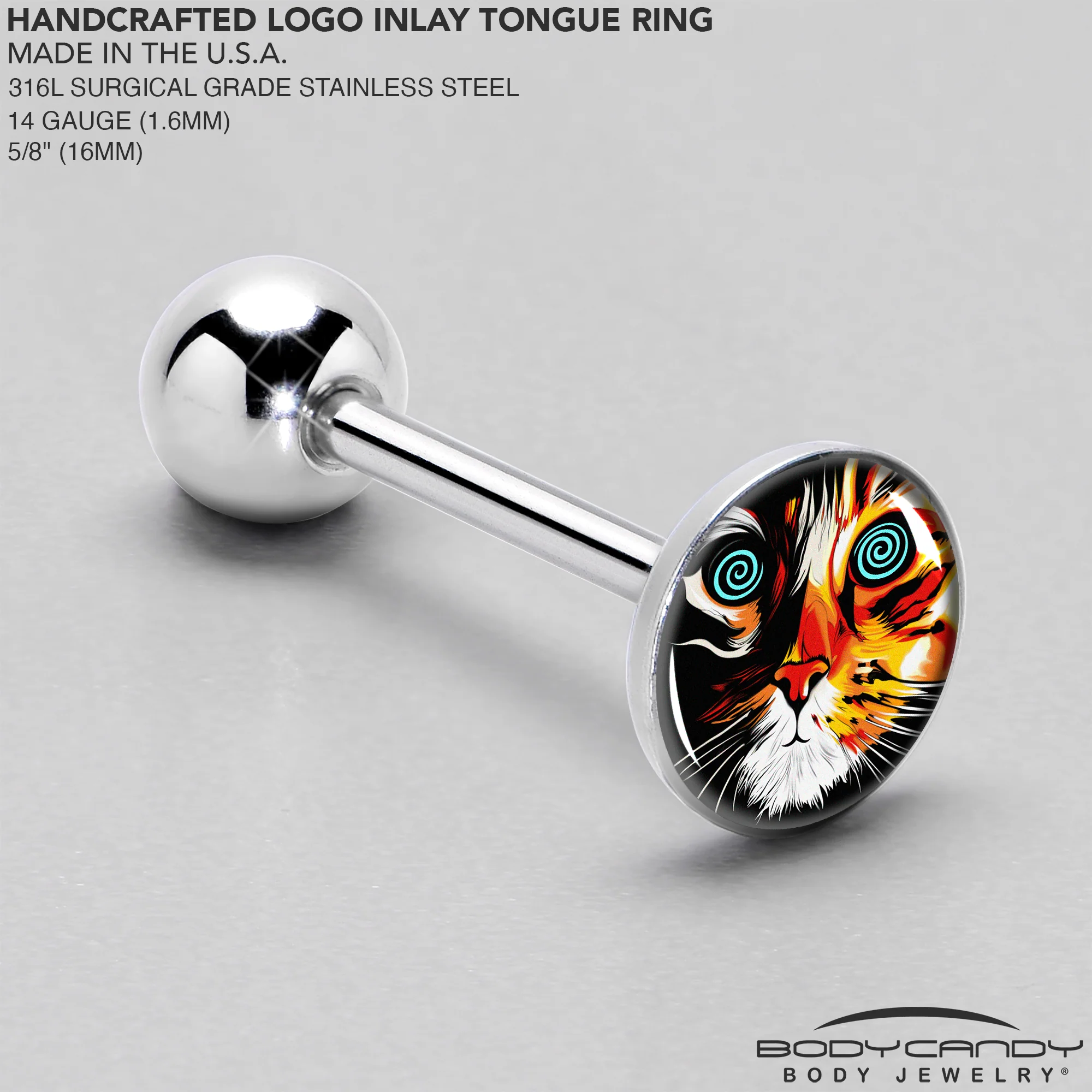 Colorful Trippy Cat Barbell Tongue Ring by Onyx O - Image 4