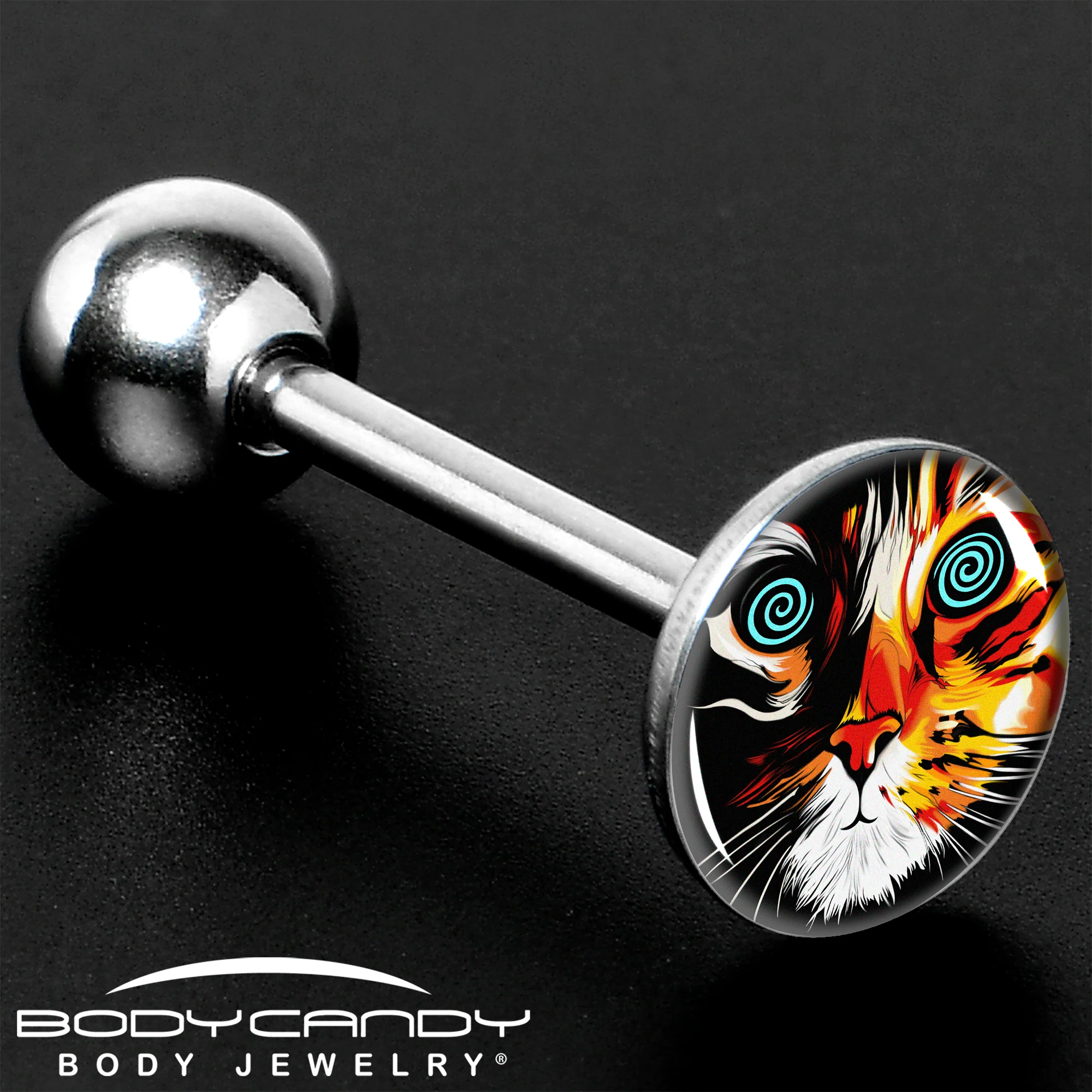 Colorful Trippy Cat Barbell Tongue Ring by Onyx O - Image 7