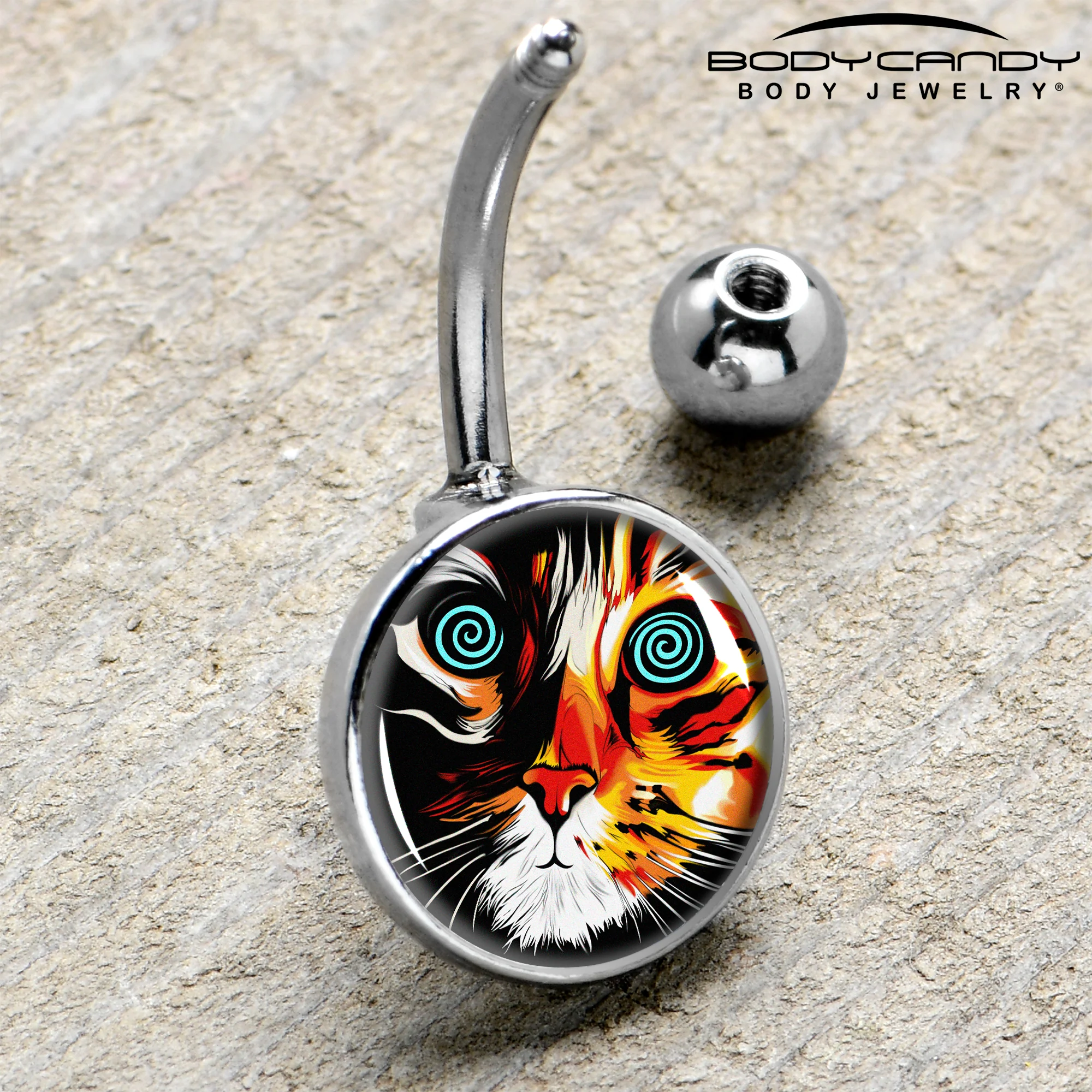 Colorful Trippy Cat Belly Ring by Onyx O - Image 4