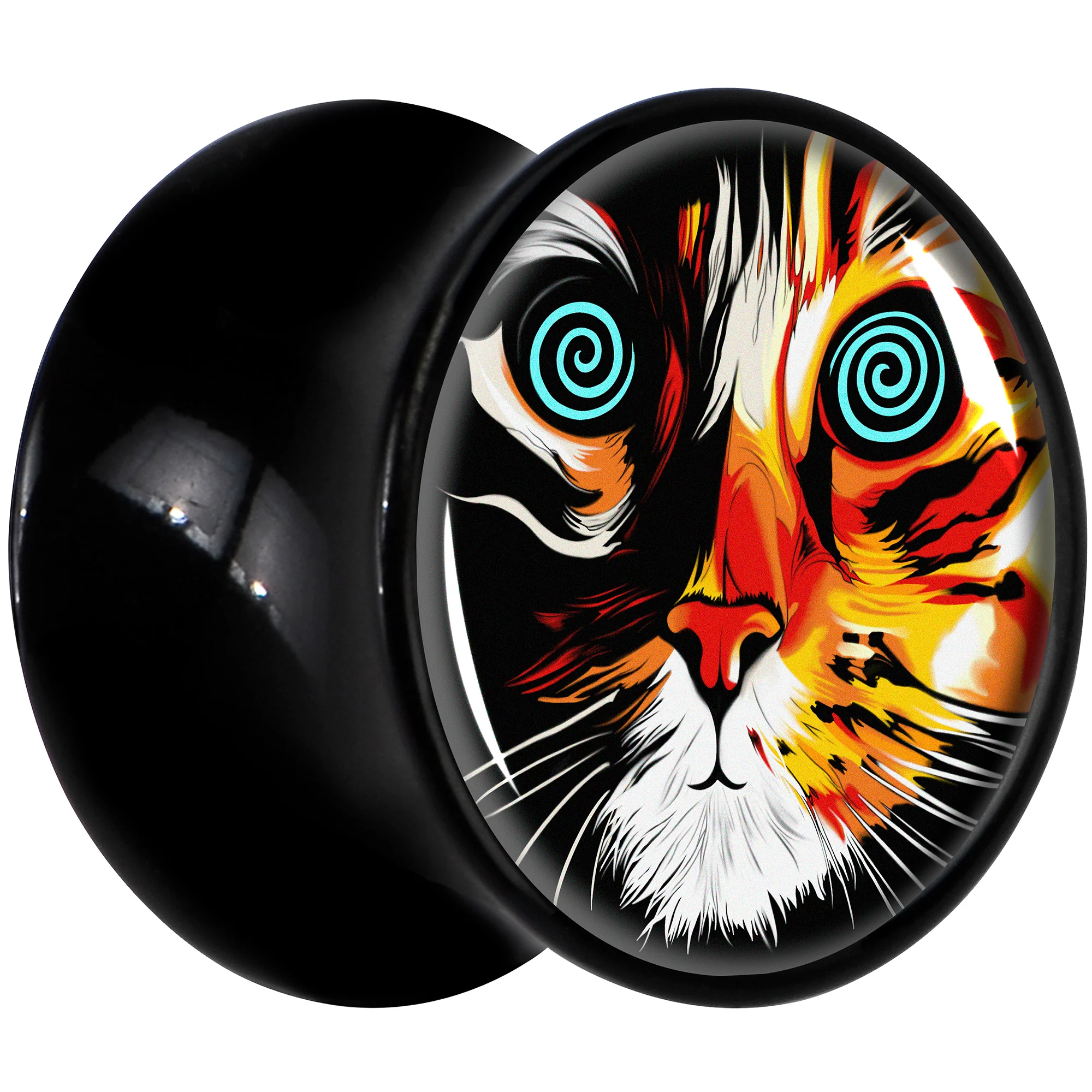 Colorful Trippy Cat Black Acrylic Saddle Plug Set 8mm to 20mm by Onyx O - Image 3
