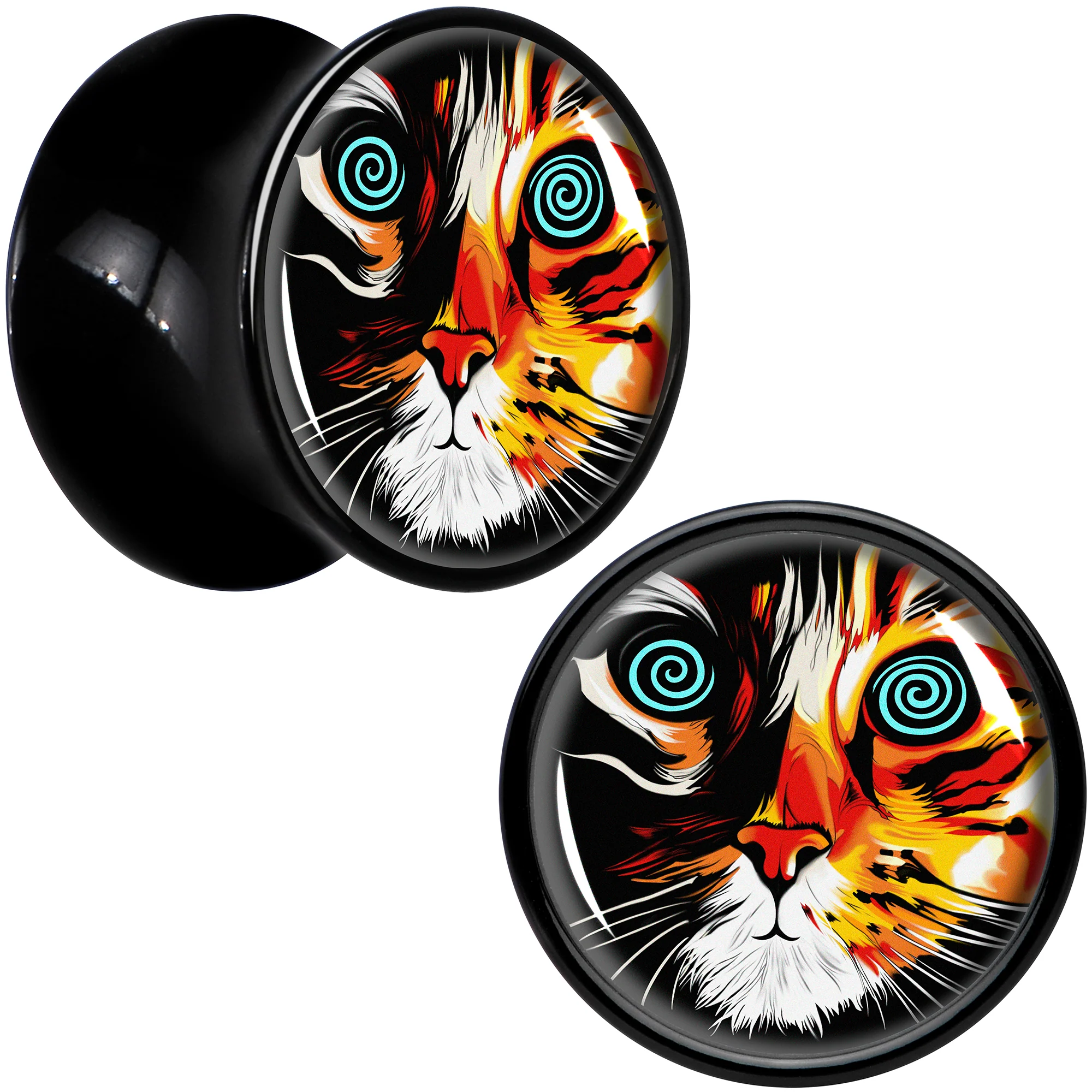 Colorful Trippy Cat Black Acrylic Saddle Plug Set 8mm to 20mm by Onyx O - Image 8