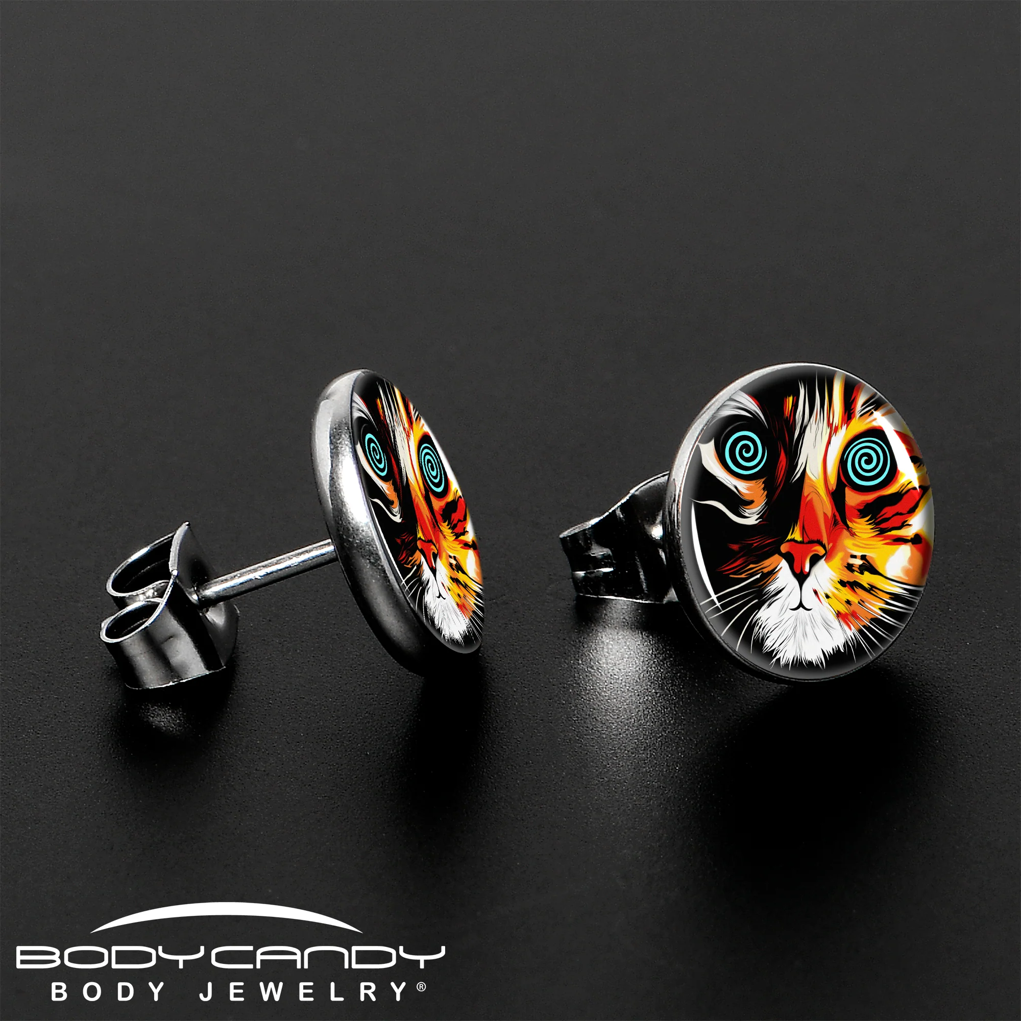 Colorful Trippy Cat Stud Earrings by Onyx O - Image 3