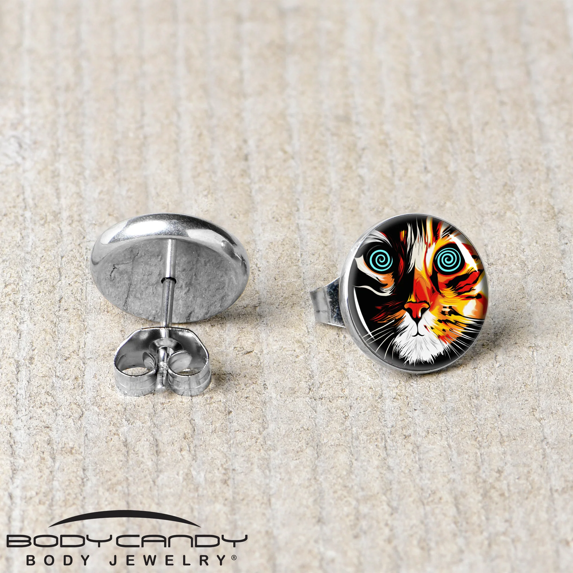 Colorful Trippy Cat Stud Earrings by Onyx O - Image 5