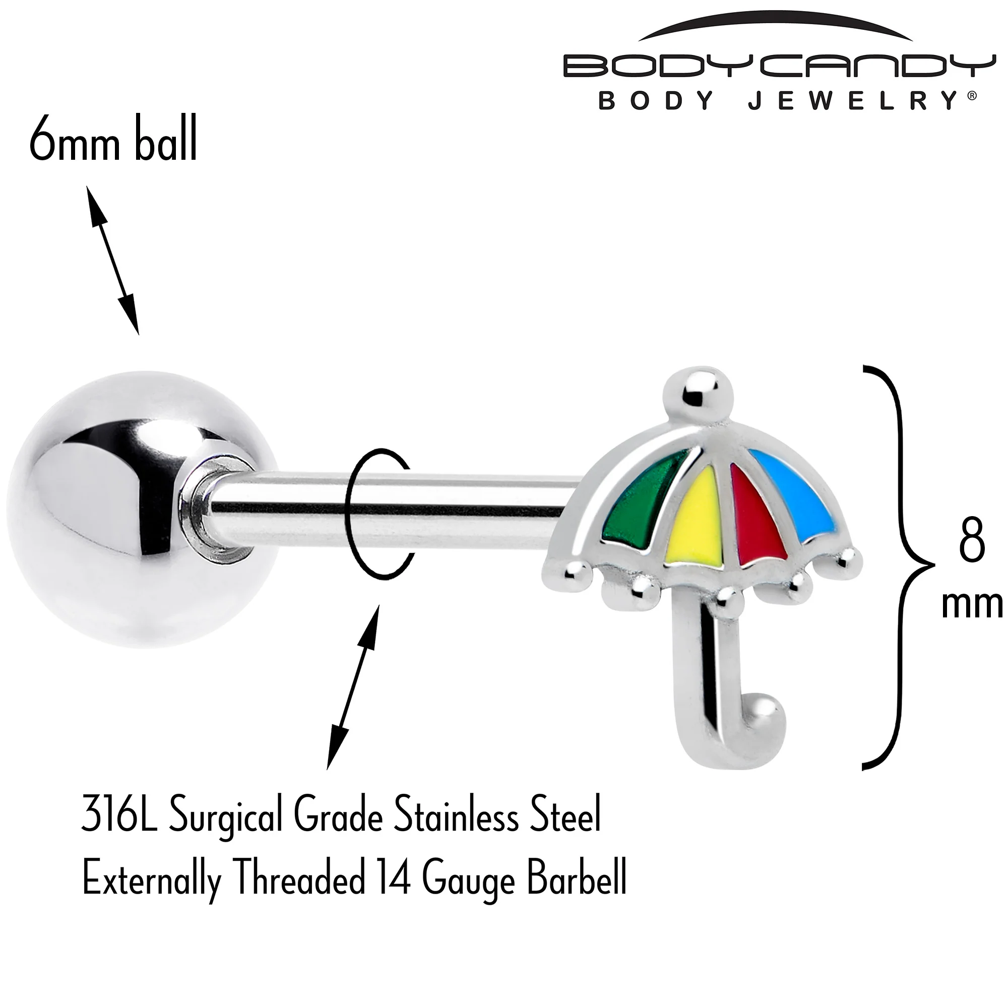 Colorful Umbrella Barbell Tongue Ring - Image 2