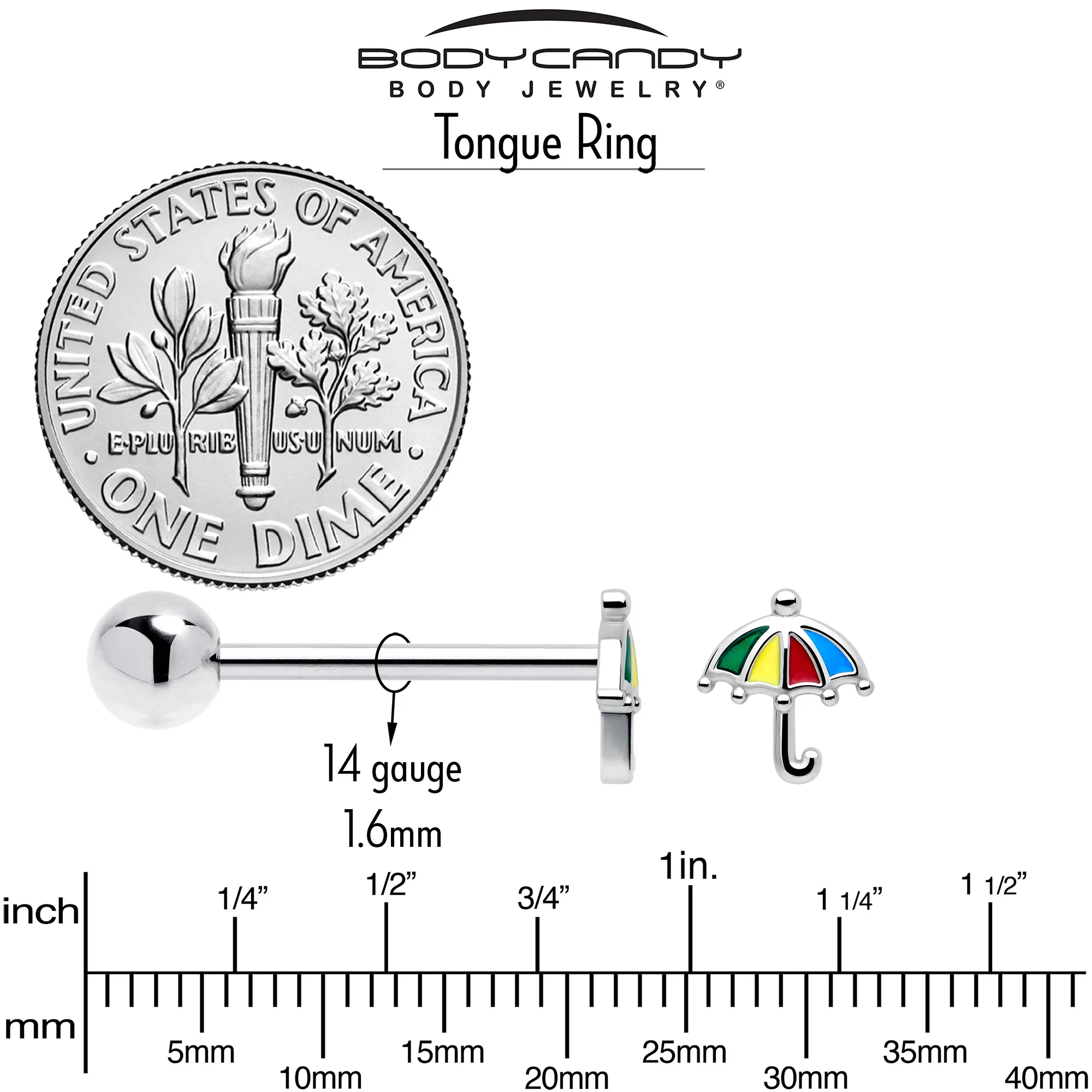 Colorful Umbrella Barbell Tongue Ring - Image 5