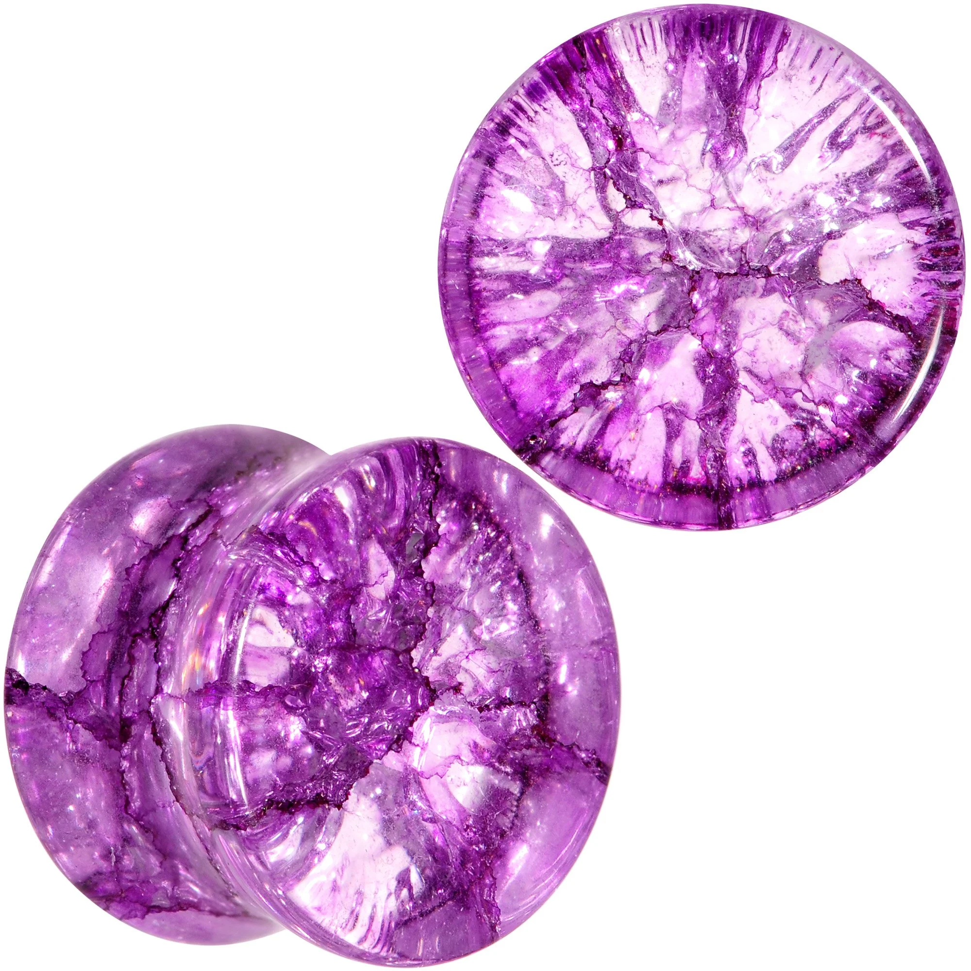 Cosmic Violet Shattered Glass Saddle Plug Set 6mm to 16mm - Image 7