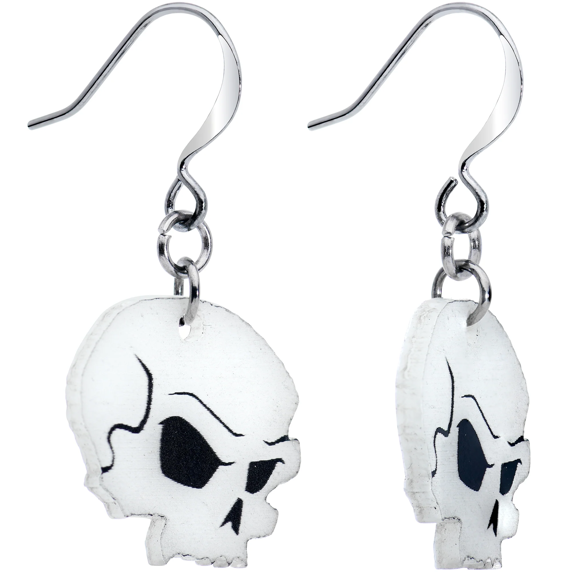 Creepy Skull Glow in the Dark Halloween Fishhook Dangle Earrings - Image 2