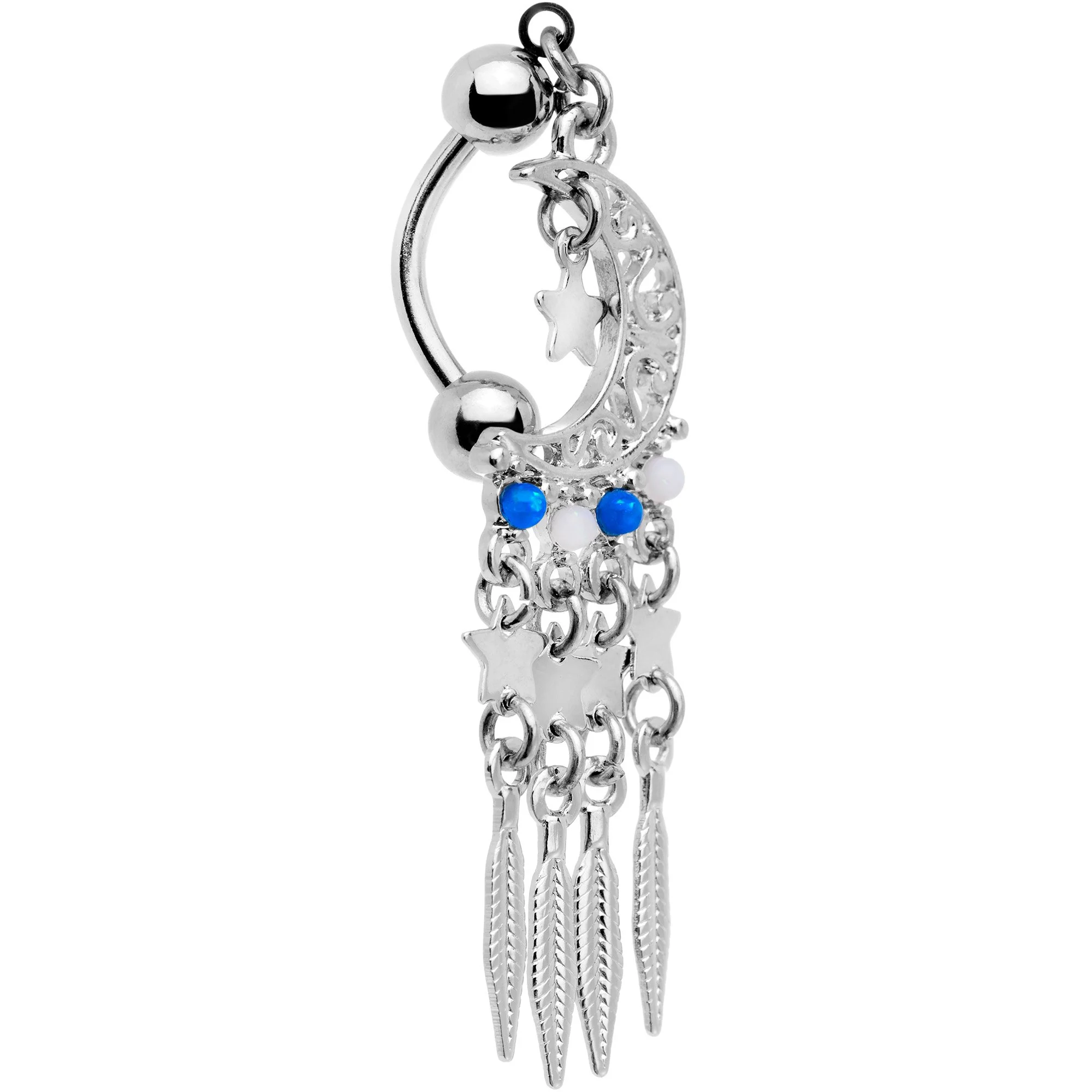 Crescent Moon Dreamcatcher Reversible Top Mount Dangle Belly Ring - Image 2