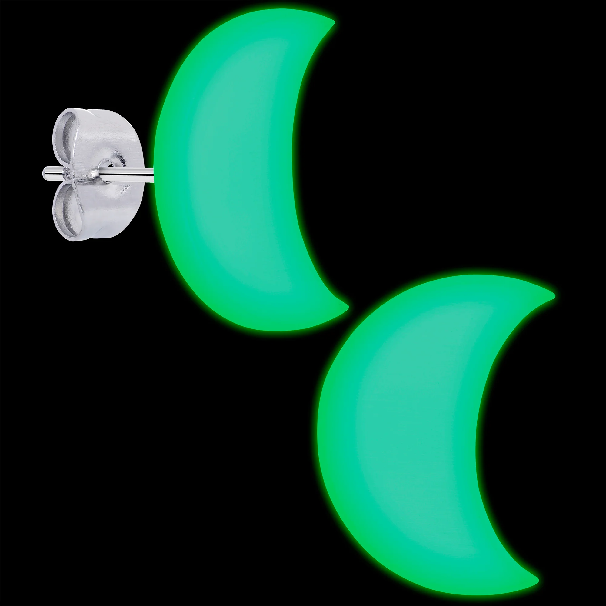 Crescent Moon Glow in the Dark Stud Earrings by Onyx O - Image 2