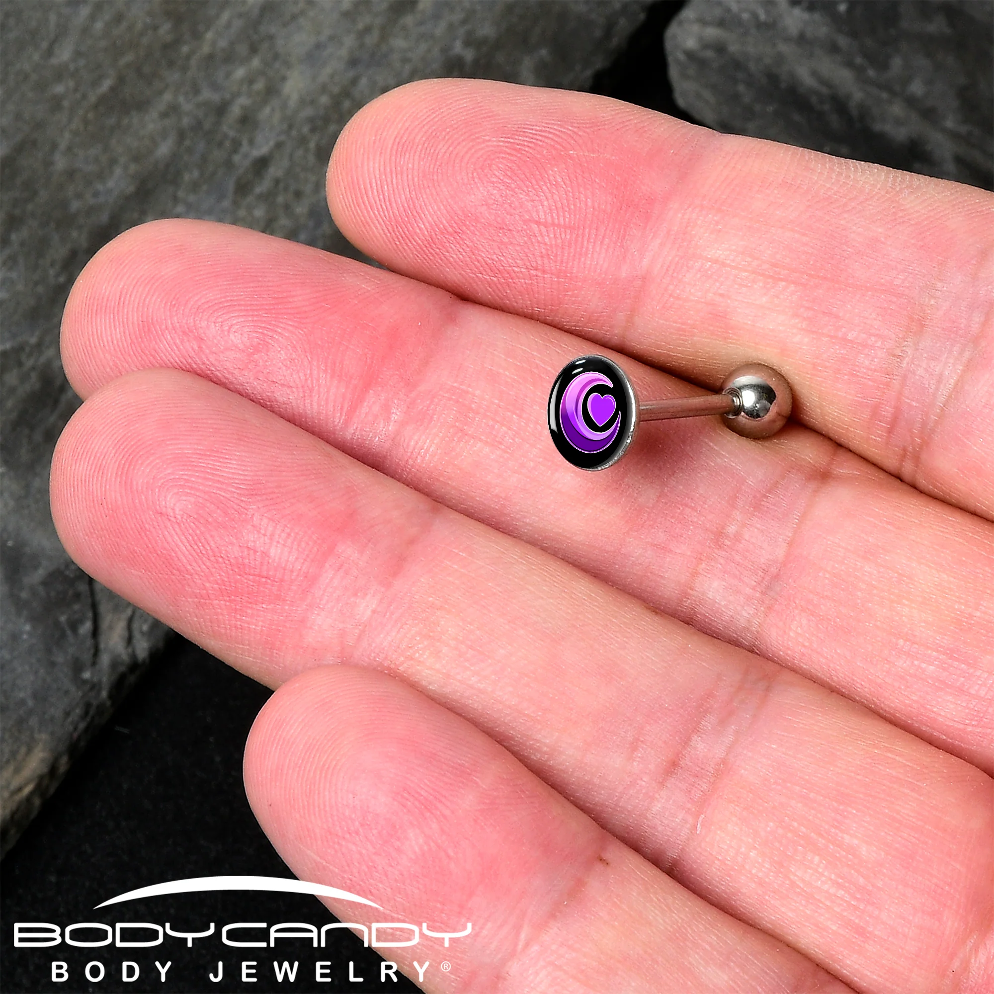 Crescent Moon Heart Barbell Tongue Ring by Onyx O - Image 2