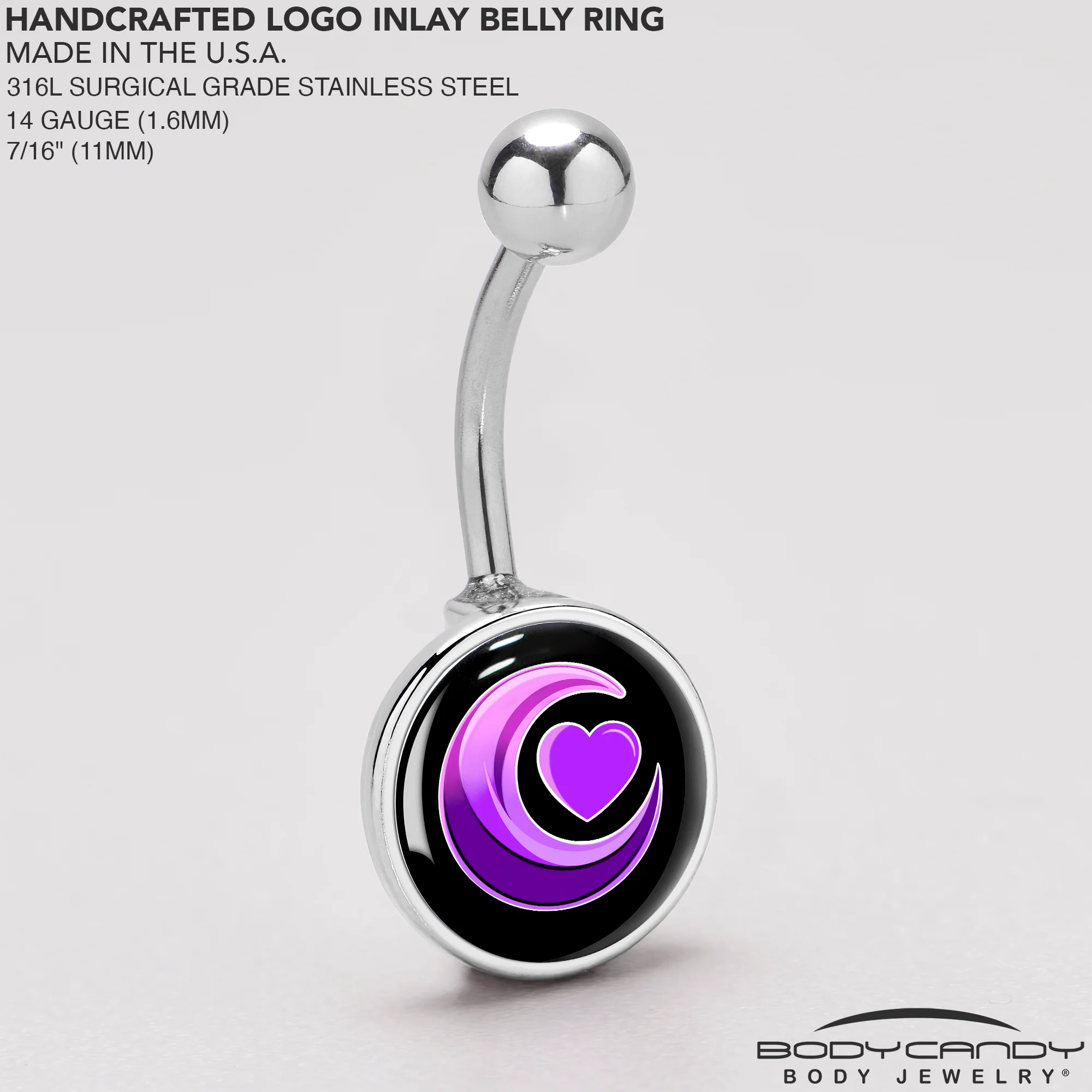 Crescent Moon Heart Belly Ring by Onyx O - Image 5