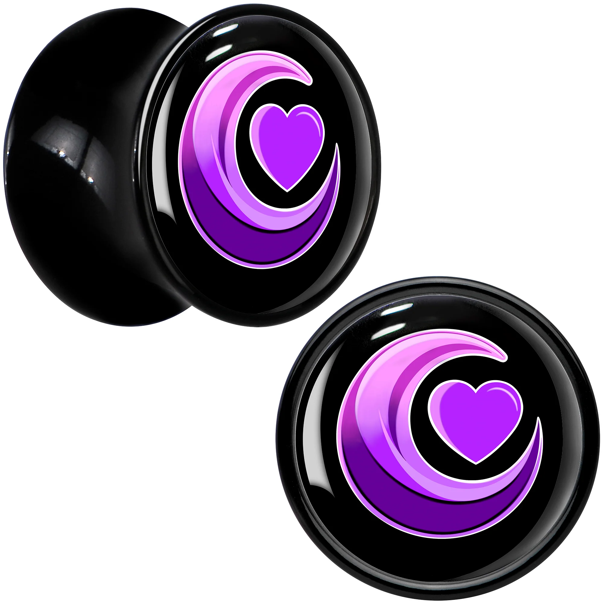0G Crescent Moon Heart Black Acrylic Saddle Plug Set by Onyx O - Image 2