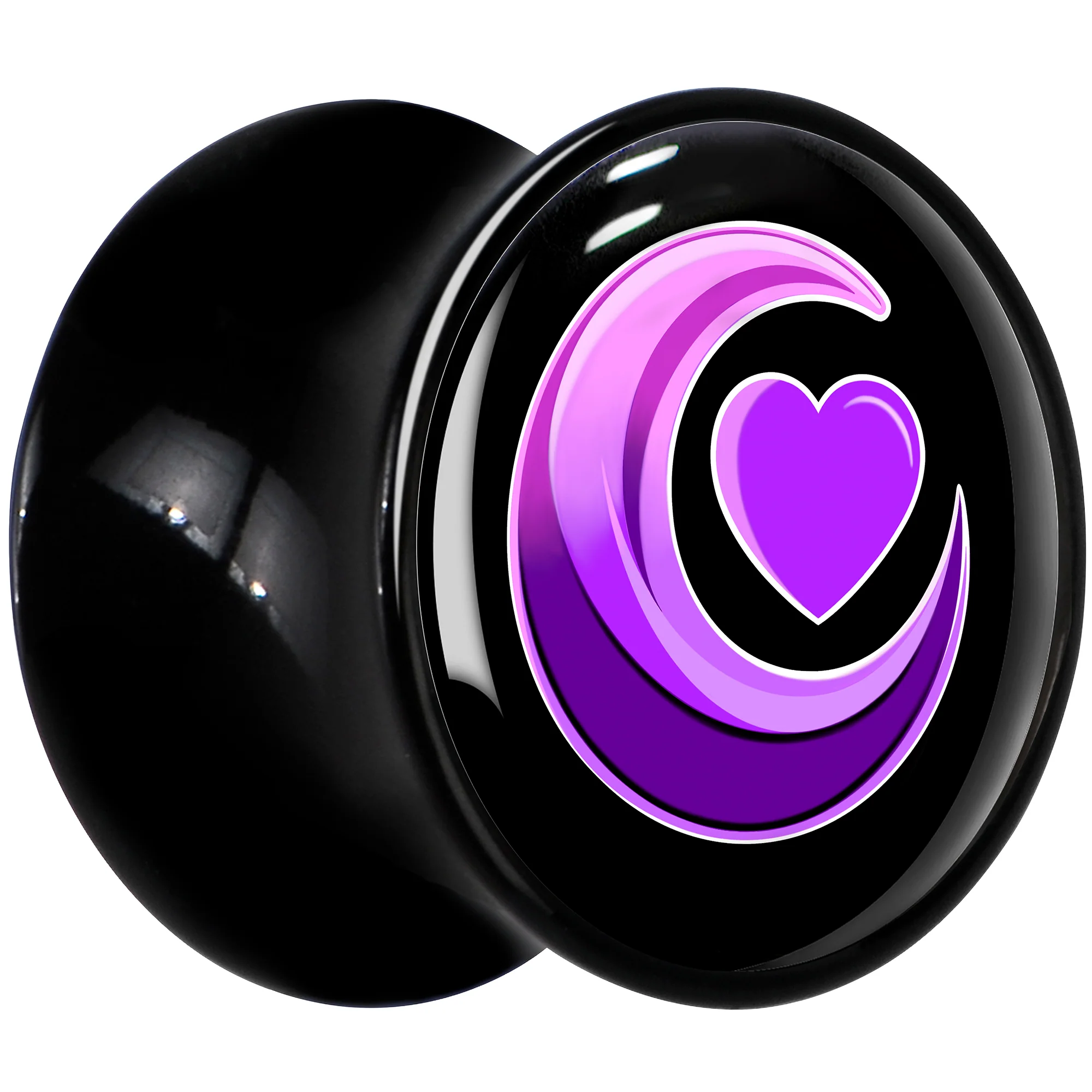 0G Crescent Moon Heart Black Acrylic Saddle Plug Set by Onyx O - Image 3