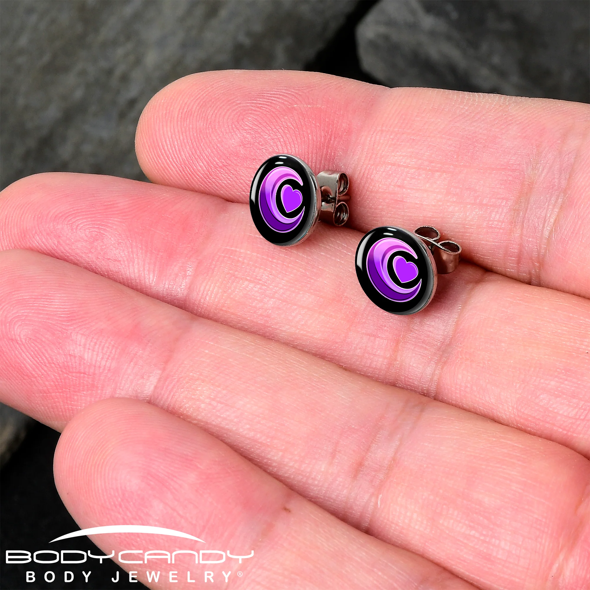 Crescent Moon Heart Stud Earrings by Onyx O - Image 2