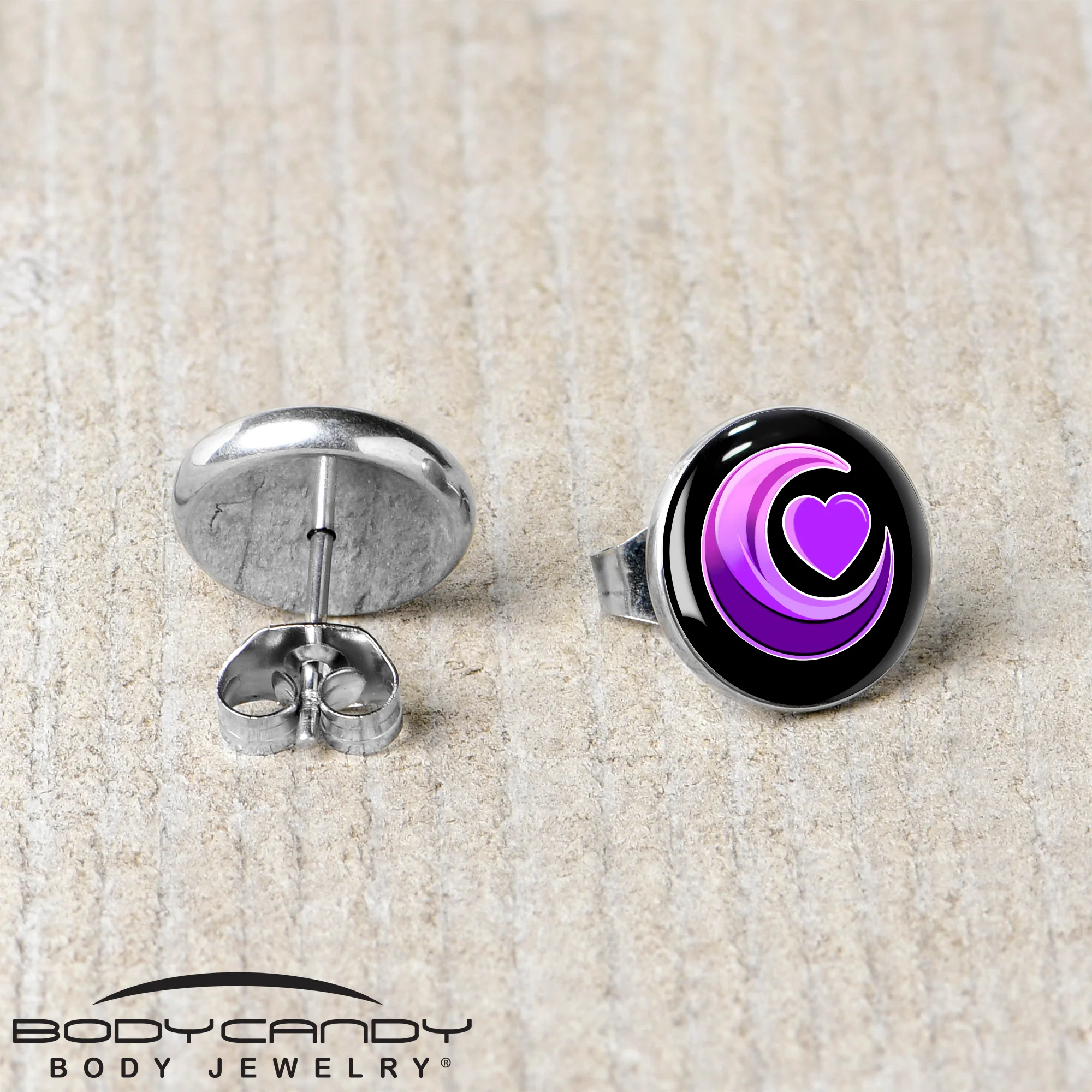 Crescent Moon Heart Stud Earrings by Onyx O - Image 5