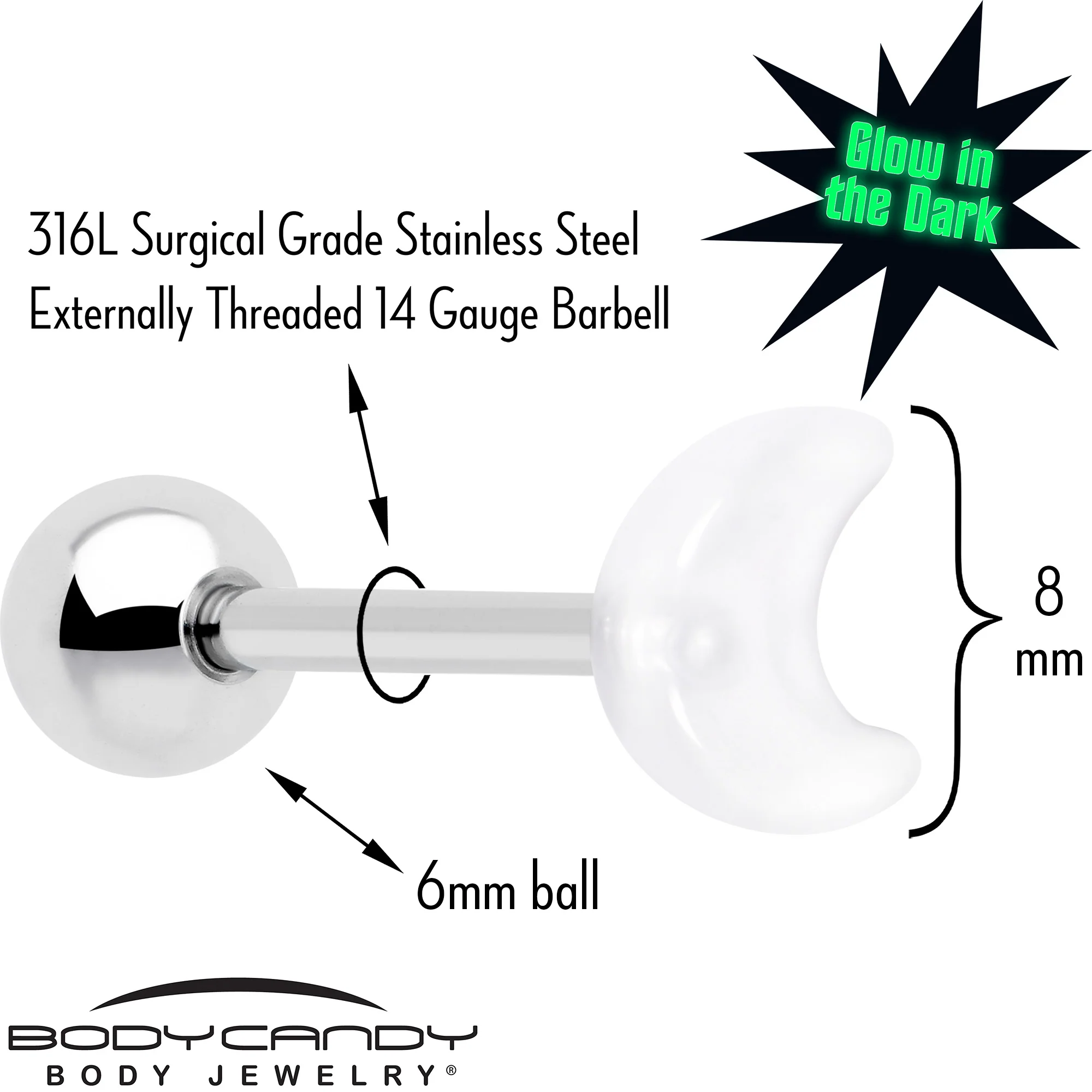 Crescent Moon UV Glow Barbell Tongue Ring - Image 3