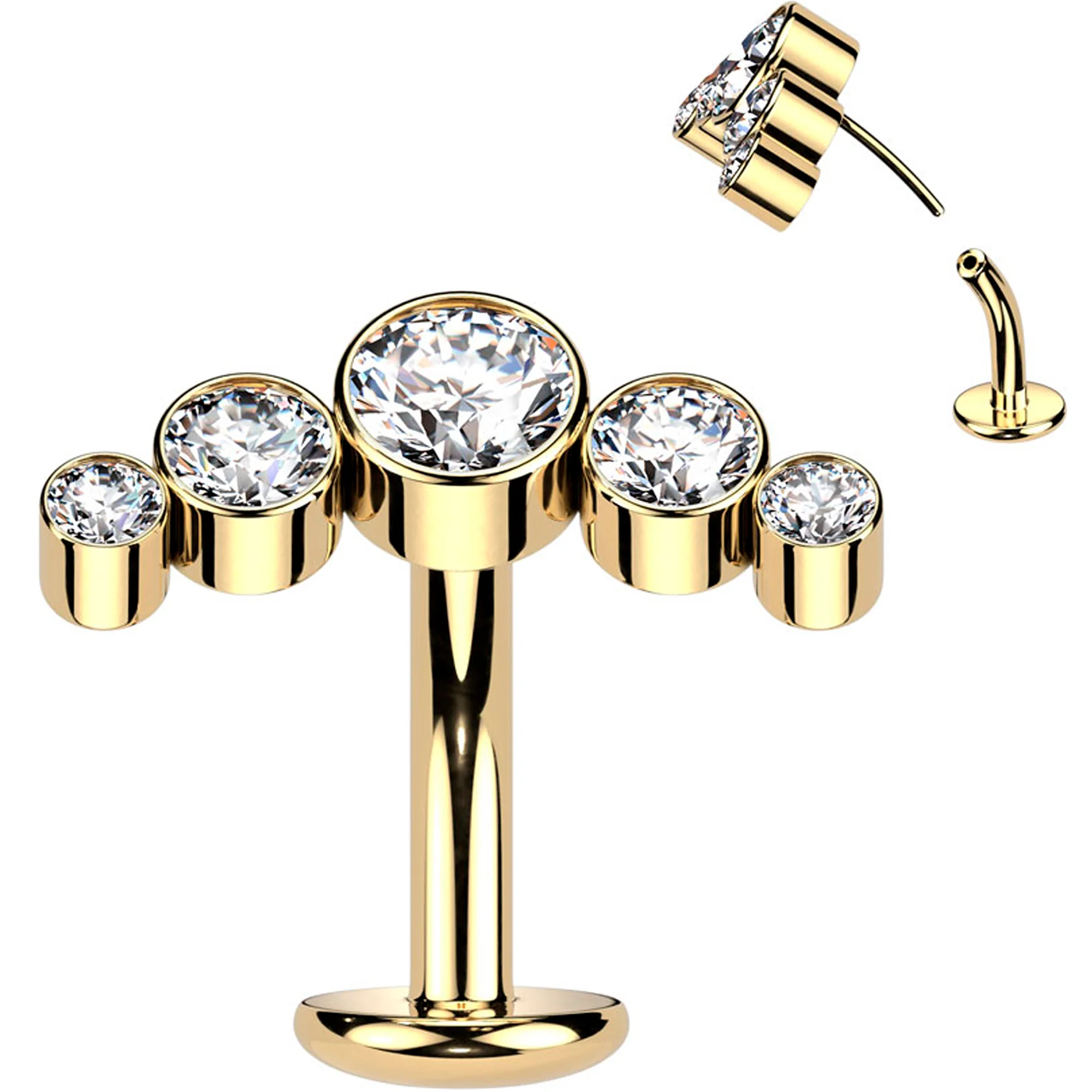 Cubic Zirconia Gem Titanium Curve Threadless Floating Belly Ring - Image 4