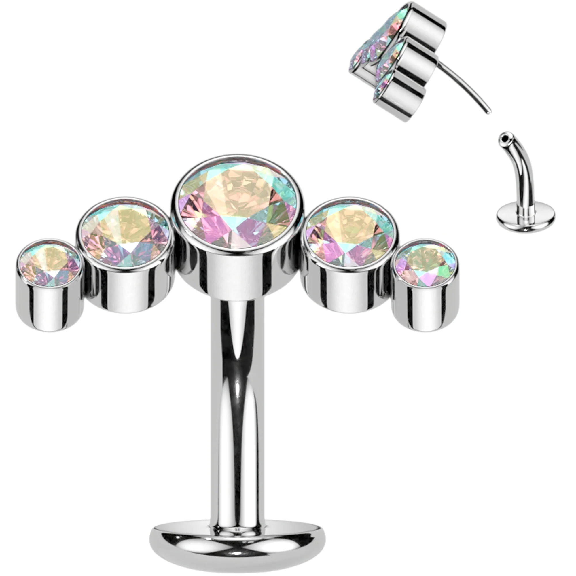 Cubic Zirconia Gem Titanium Curve Threadless Floating Belly Ring - Image 9