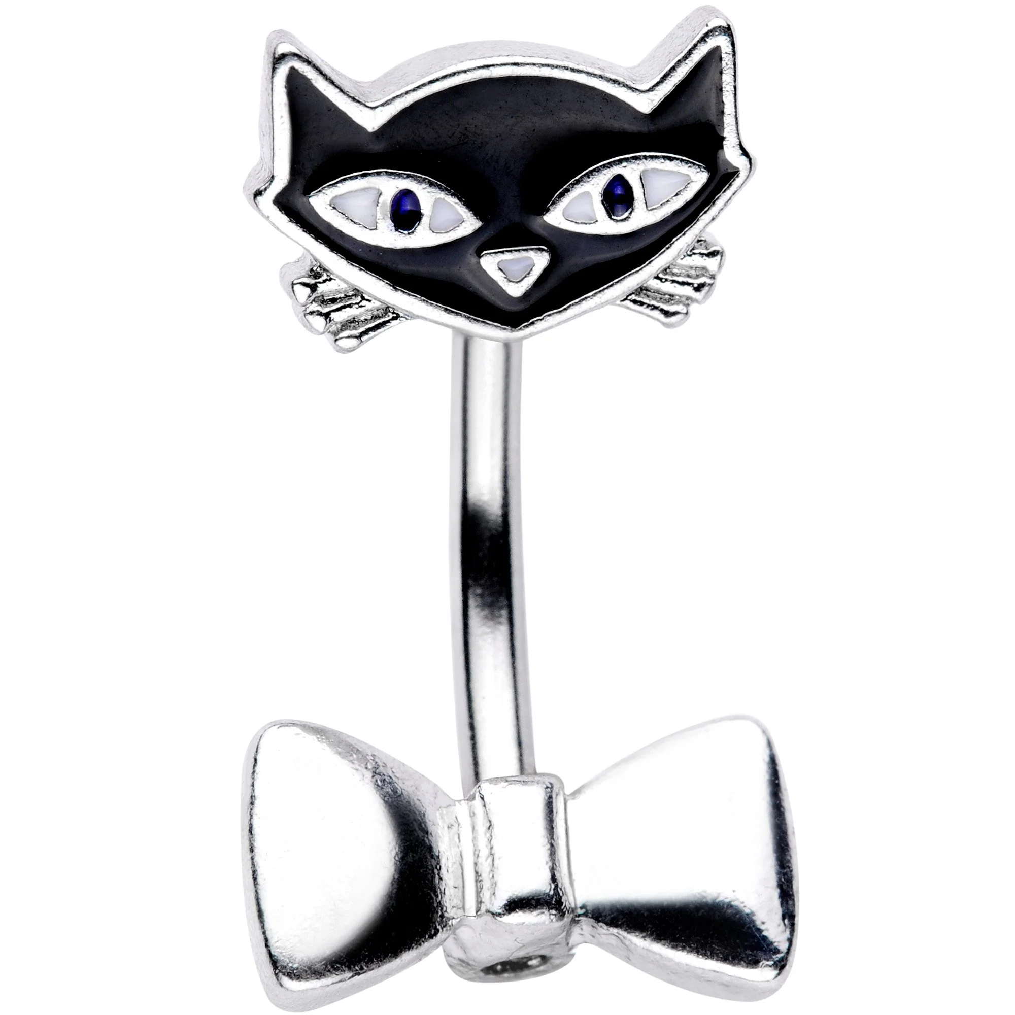 Curious  Bow Tie Kitty Cat Double Mount Belly Ring - Image 2