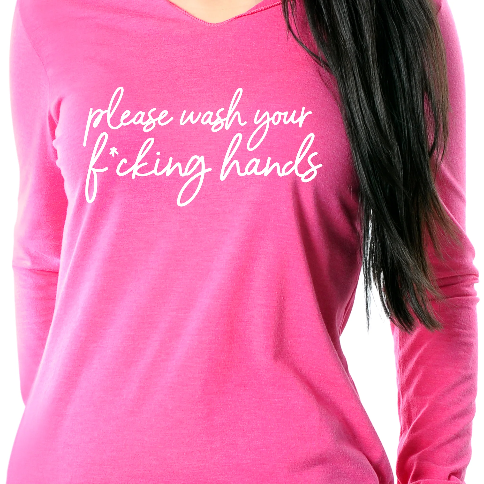 Cursive Please Wash Your F*cking Hands Tapered Long Sleeve Hoodie - Image 10