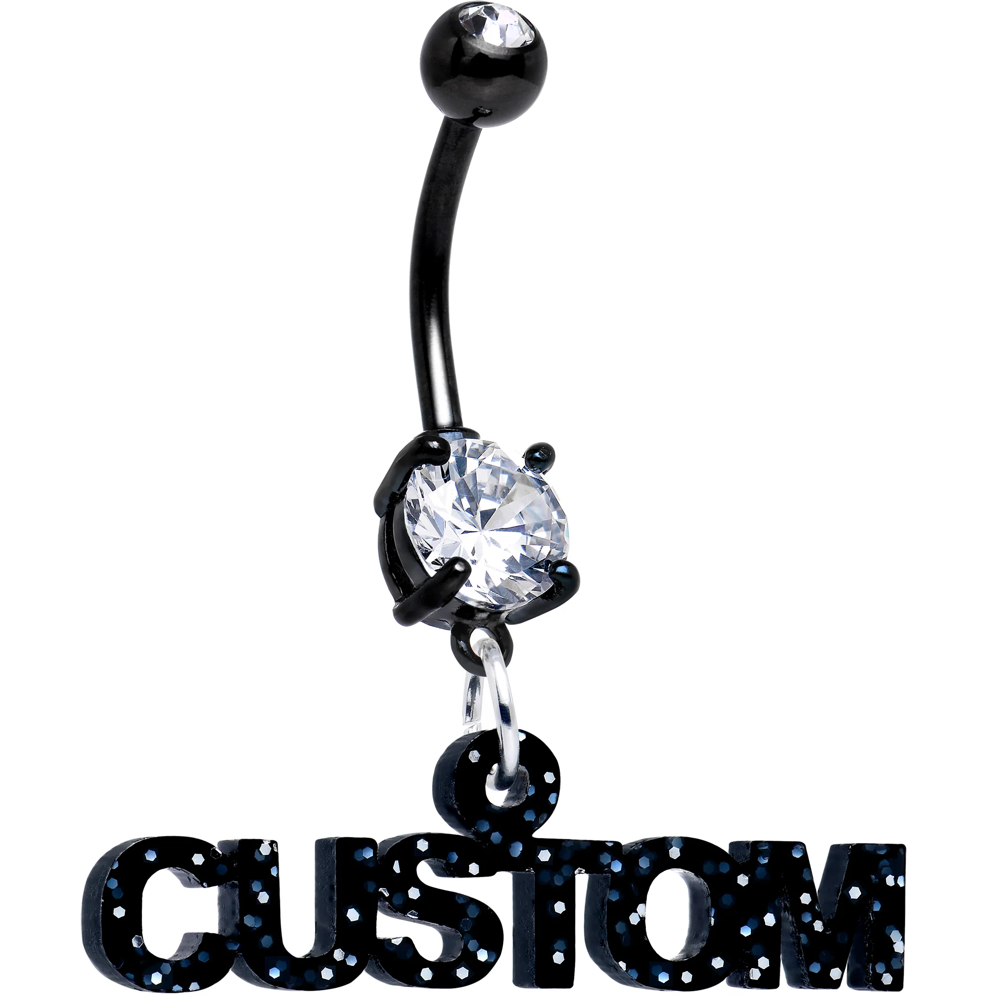 Custom Black Double Gem Personalized Name Belly Ring - Image 5