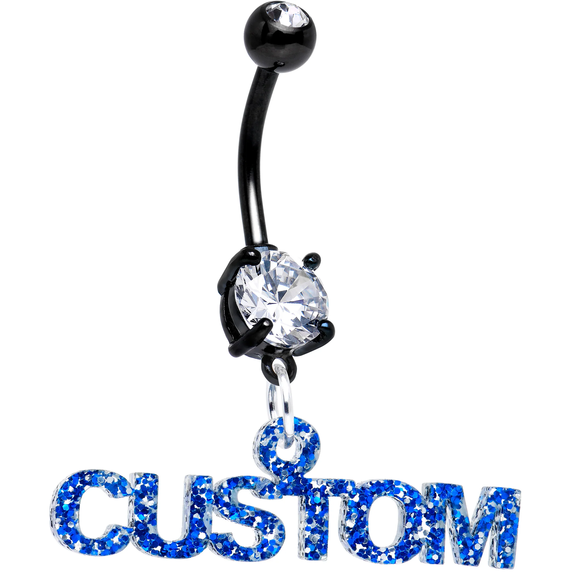 Custom Black Double Gem Personalized Name Belly Ring - Image 6