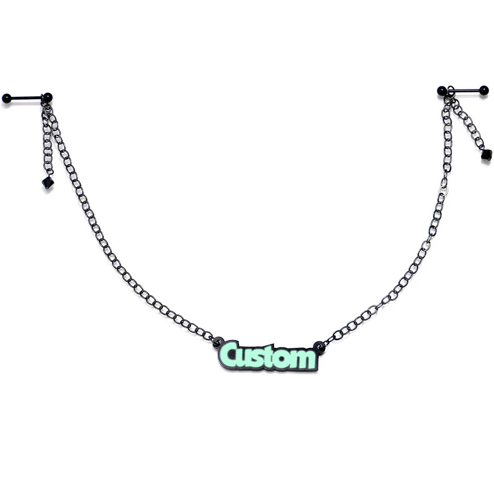 Custom Black Glow Name Nipple Chain Created with Crystals - Image 3