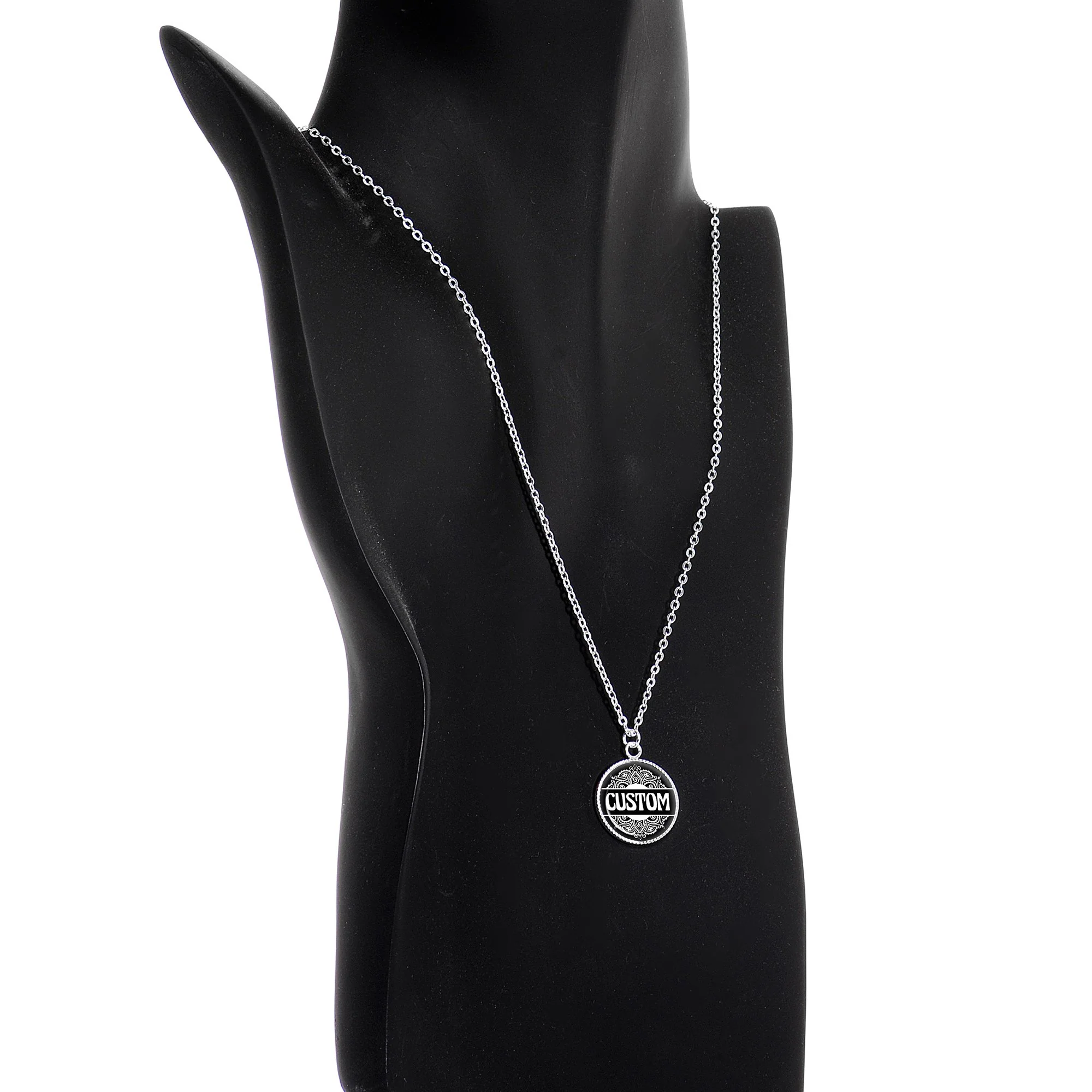Custom Black Mandala Personalized Name Silver Plated Chain Necklace - Image 3