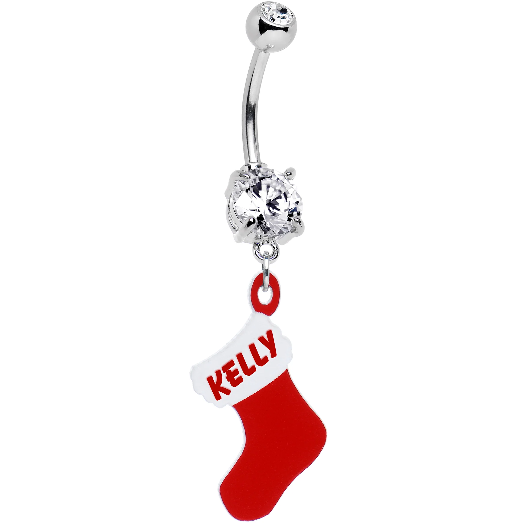 Clear Gem Custom Christmas Stocking Personalized Dangle Belly Ring - Image 2