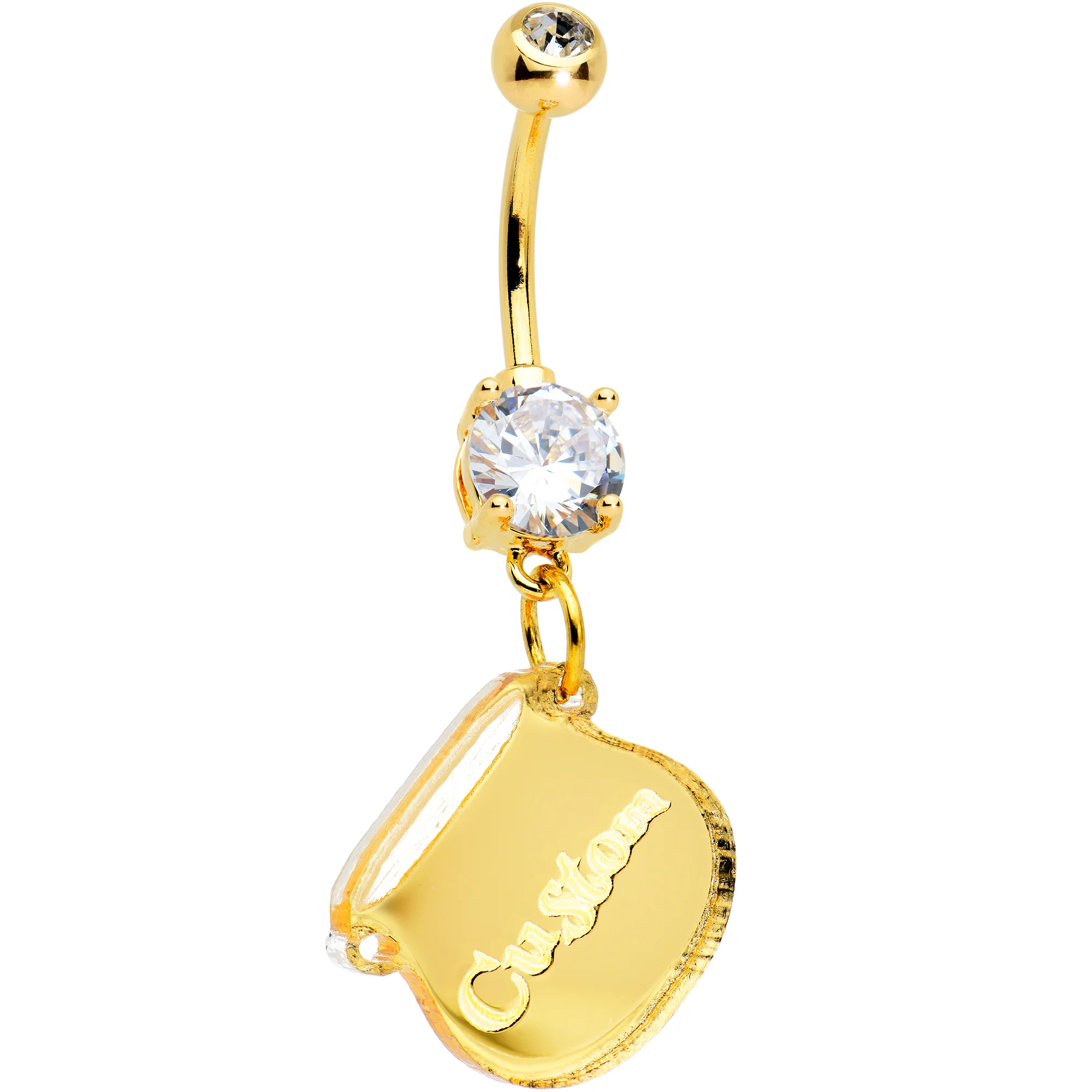 Custom Clear Gem Gold Tone Pot of Gold St Patricks Dangle Belly Ring - Image 2