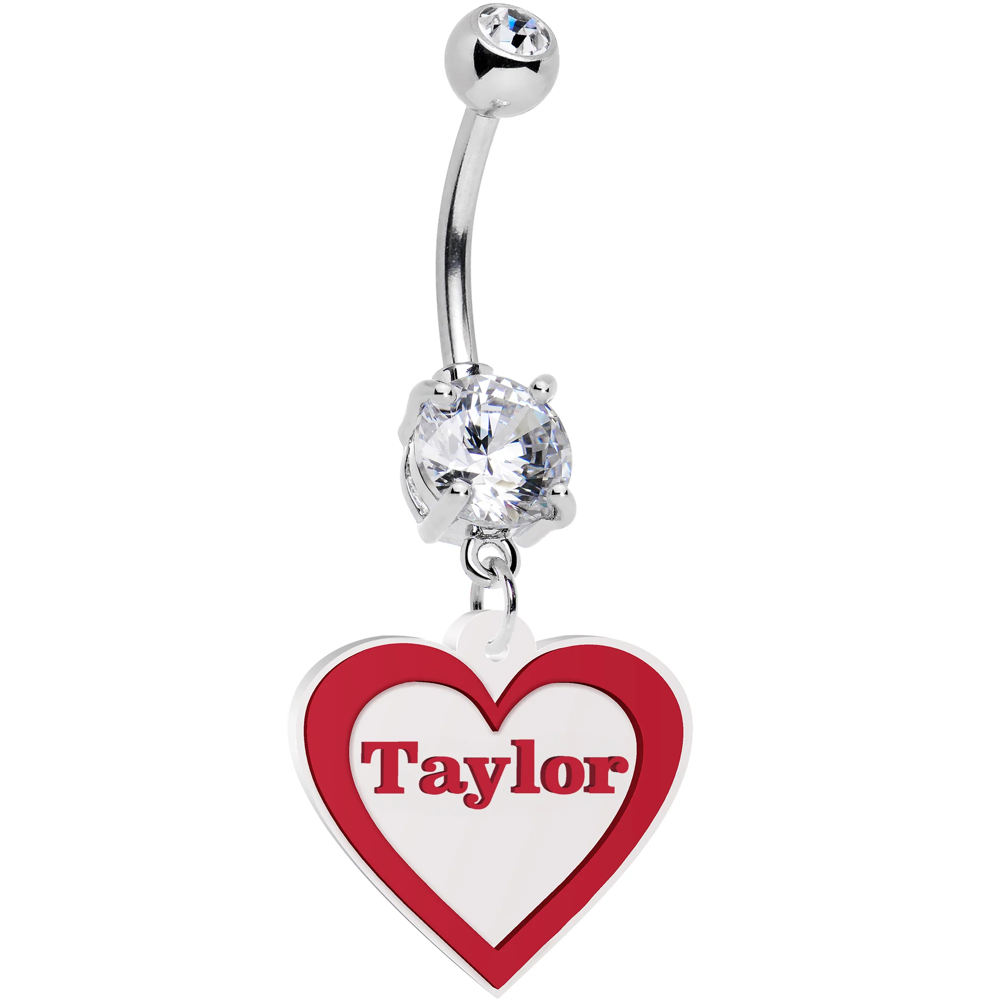 Custom Double Gem Red White Valentines Day Heart Personalized Dangle Belly Ring - Image 2
