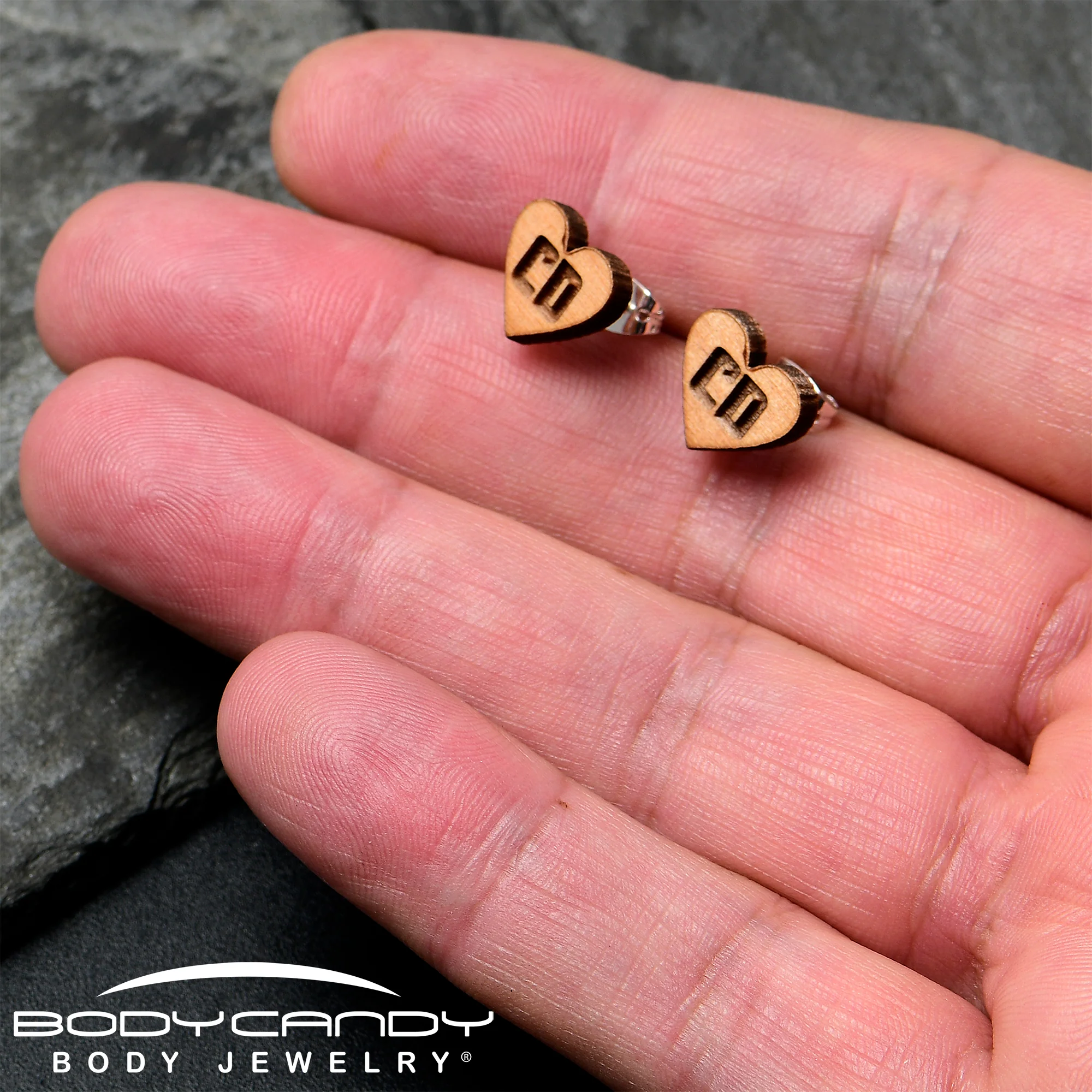 Custom No 2 Earrings Wood Initial Heart Personalized Stud Earrings - Image 4