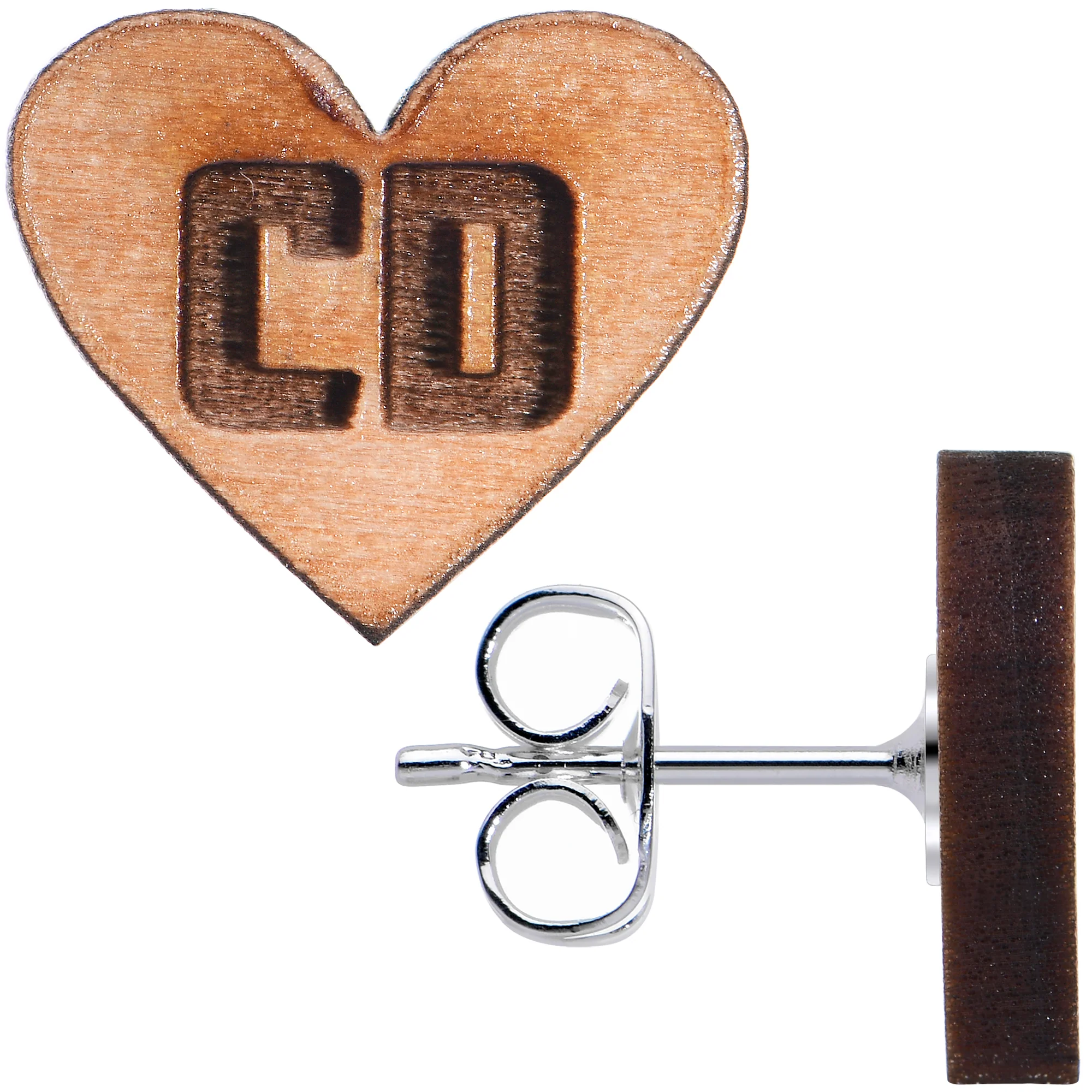 Custom No 2 Earrings Wood Initial Heart Personalized Stud Earrings - Image 8
