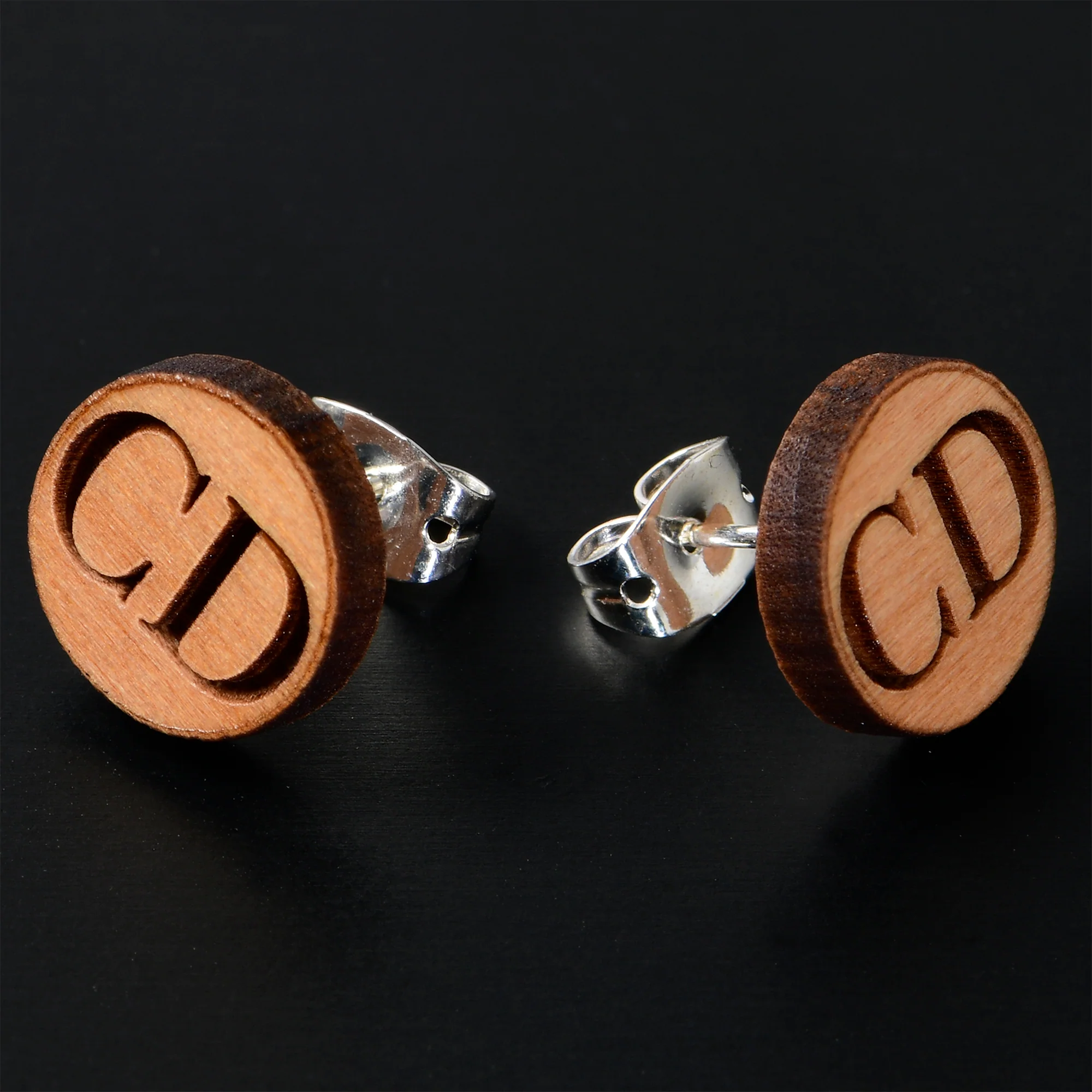 Custom No 1 Earrings Wood Initial Personalized Stud Earrings - Image 2