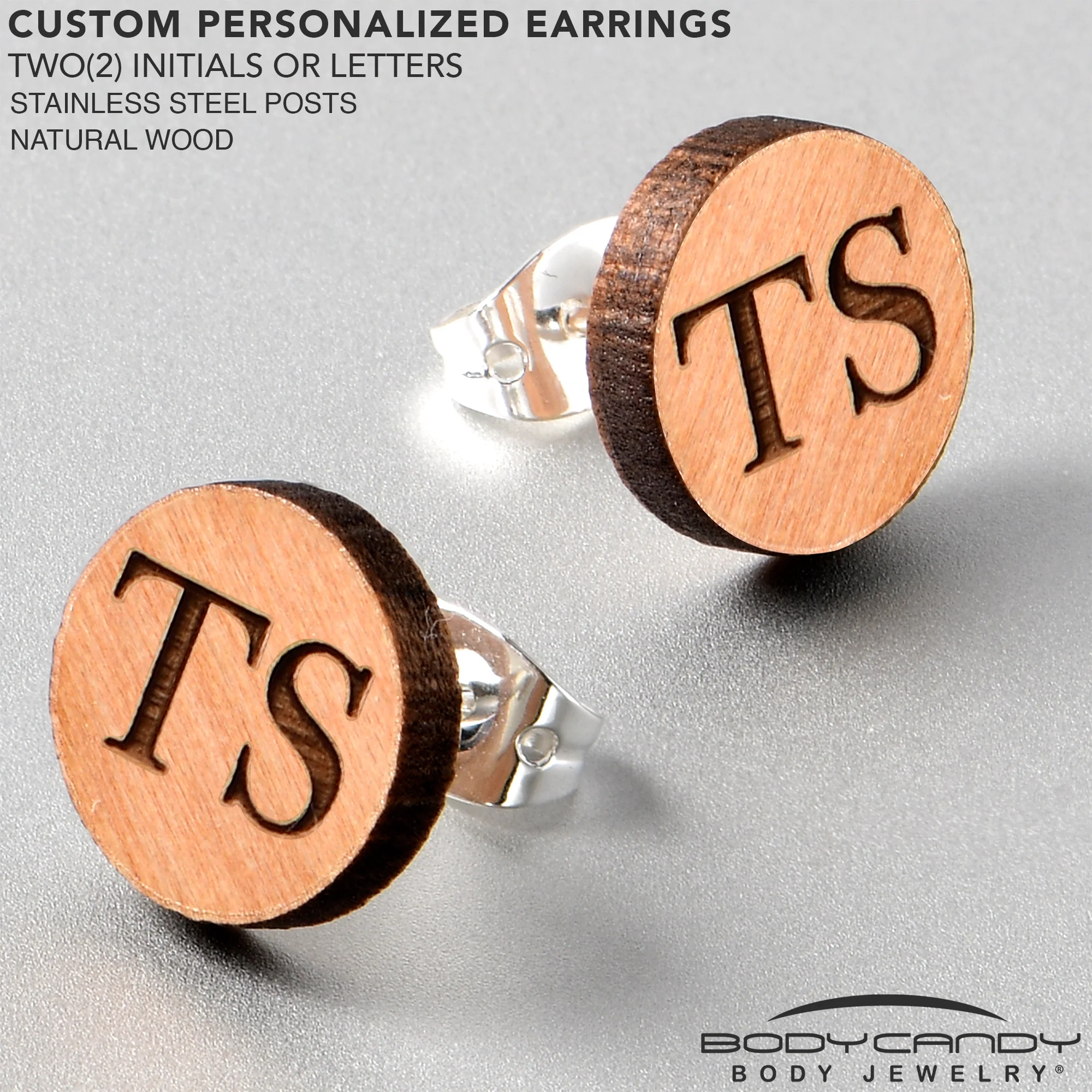 Custom No 1 Earrings Wood Initial Personalized Stud Earrings - Image 3