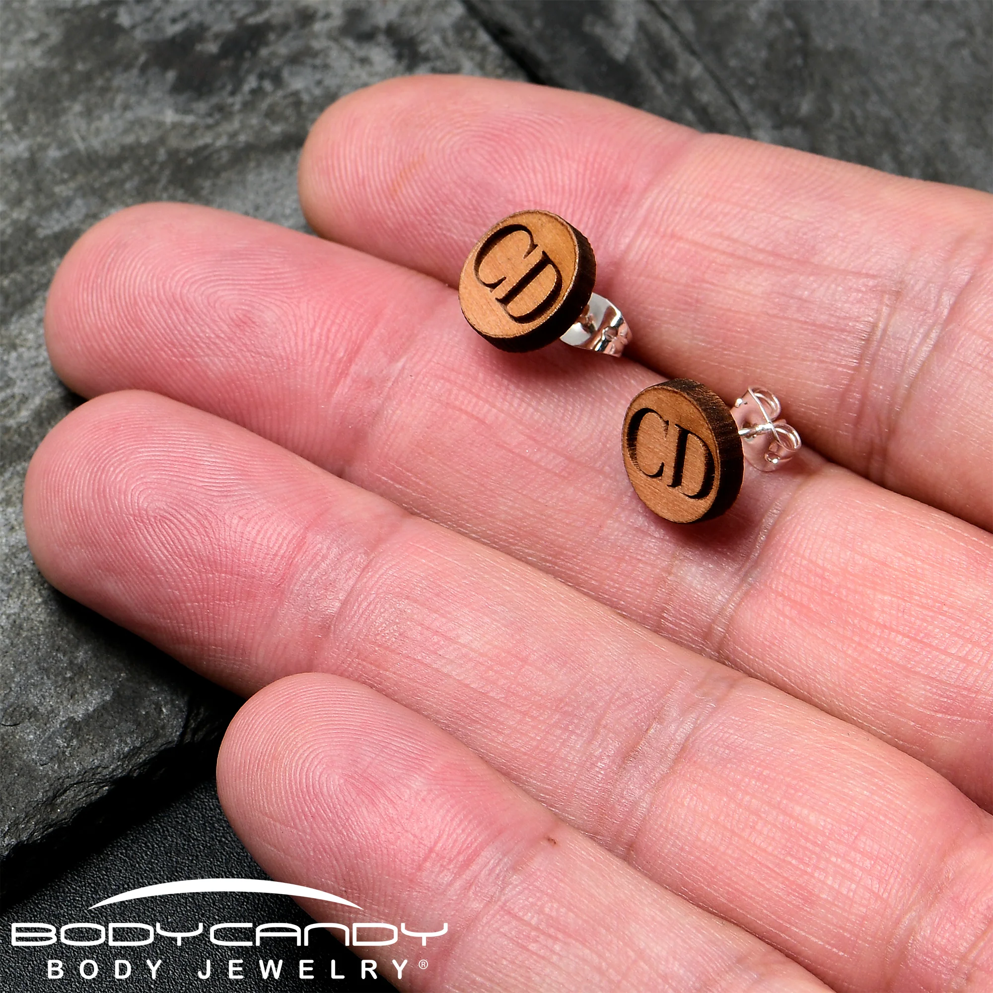Custom No 1 Earrings Wood Initial Personalized Stud Earrings - Image 4
