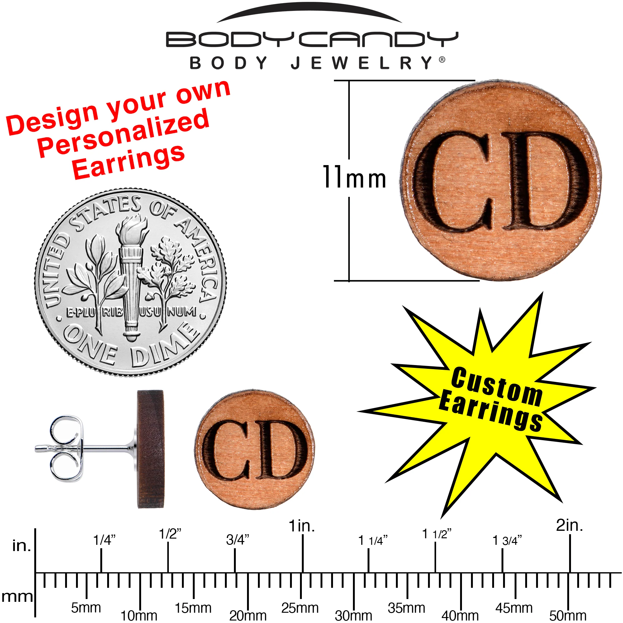 Custom No 1 Earrings Wood Initial Personalized Stud Earrings - Image 5