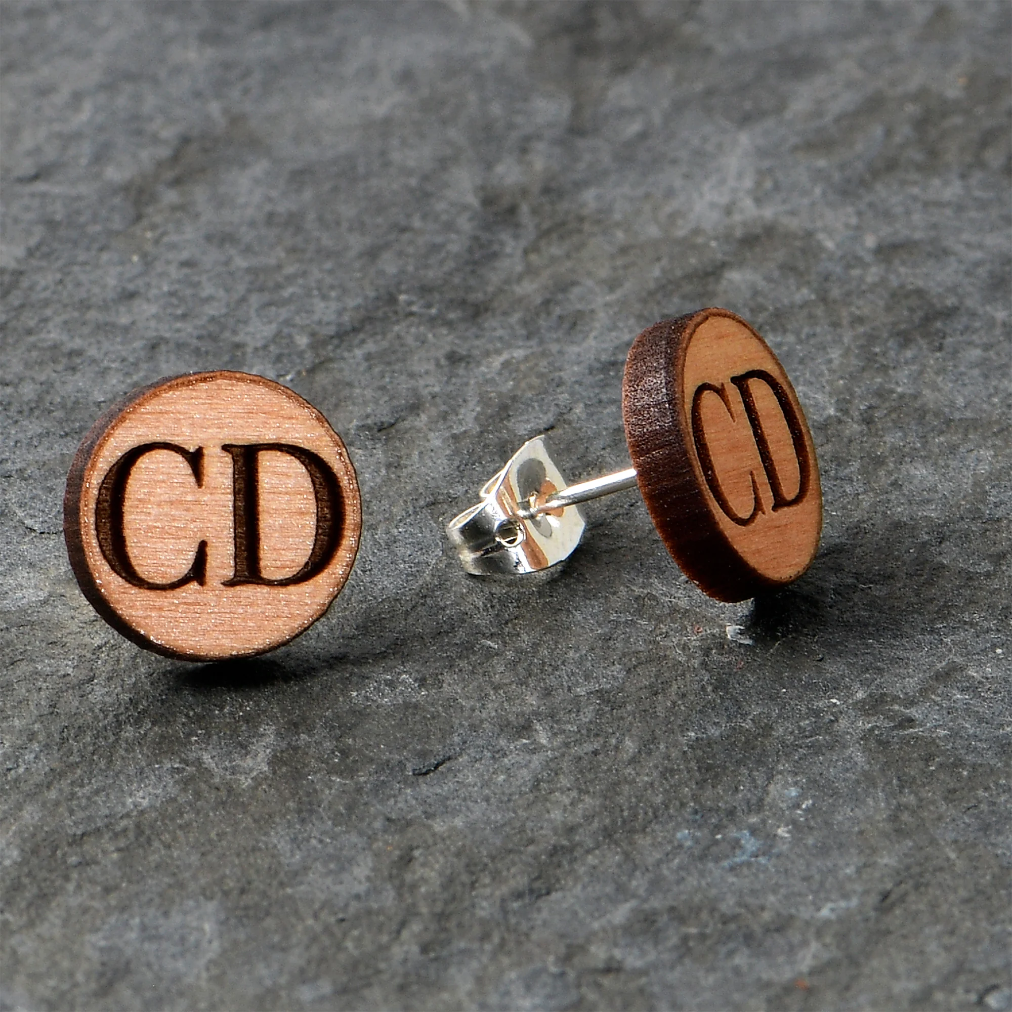 Custom No 1 Earrings Wood Initial Personalized Stud Earrings - Image 6