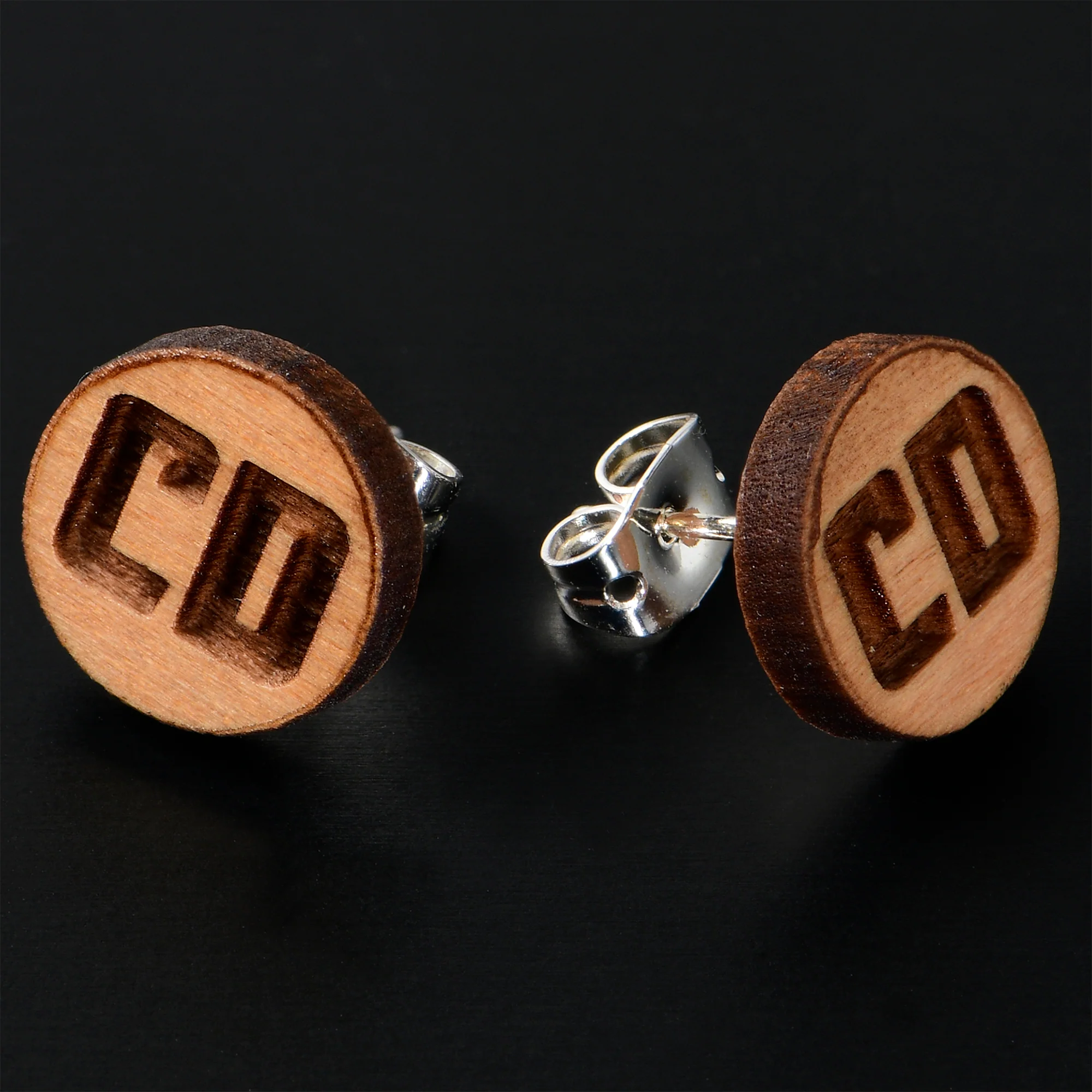 Custom No 2 Earrings Wood Initial Personalized Stud Earrings - Image 2