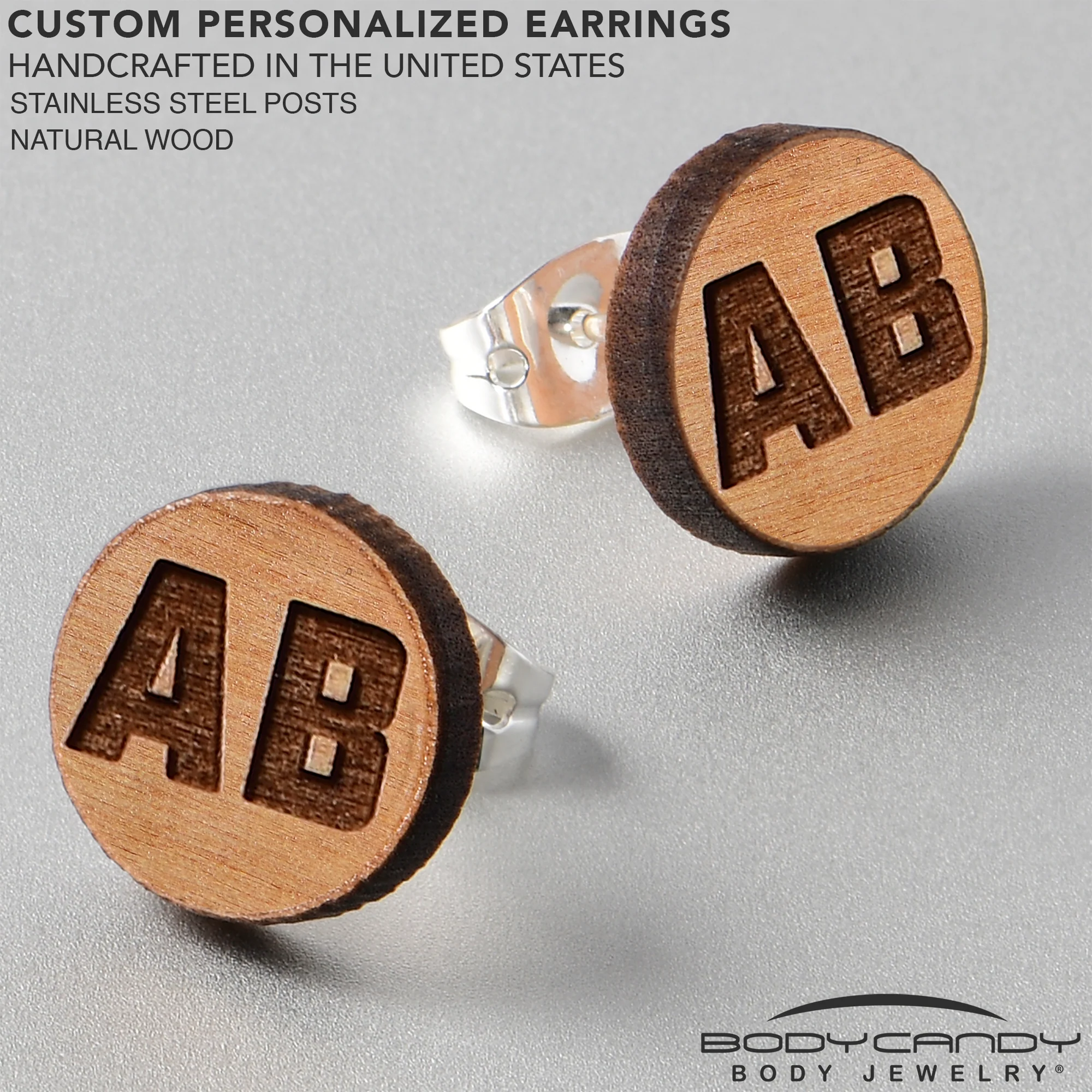 Custom No 2 Earrings Wood Initial Personalized Stud Earrings - Image 3