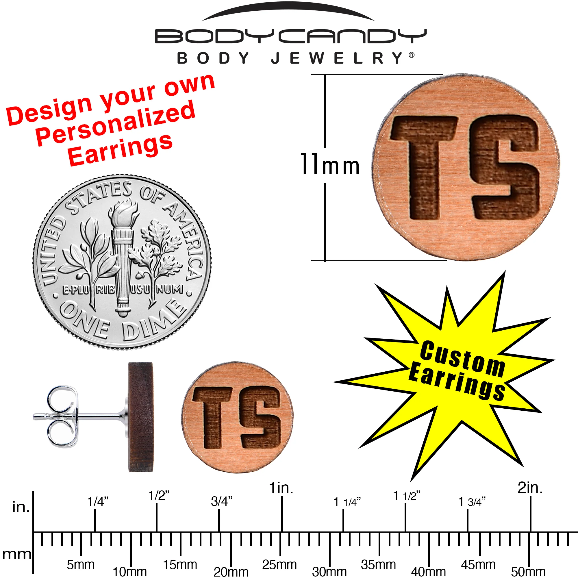 Custom No 2 Earrings Wood Initial Personalized Stud Earrings - Image 5