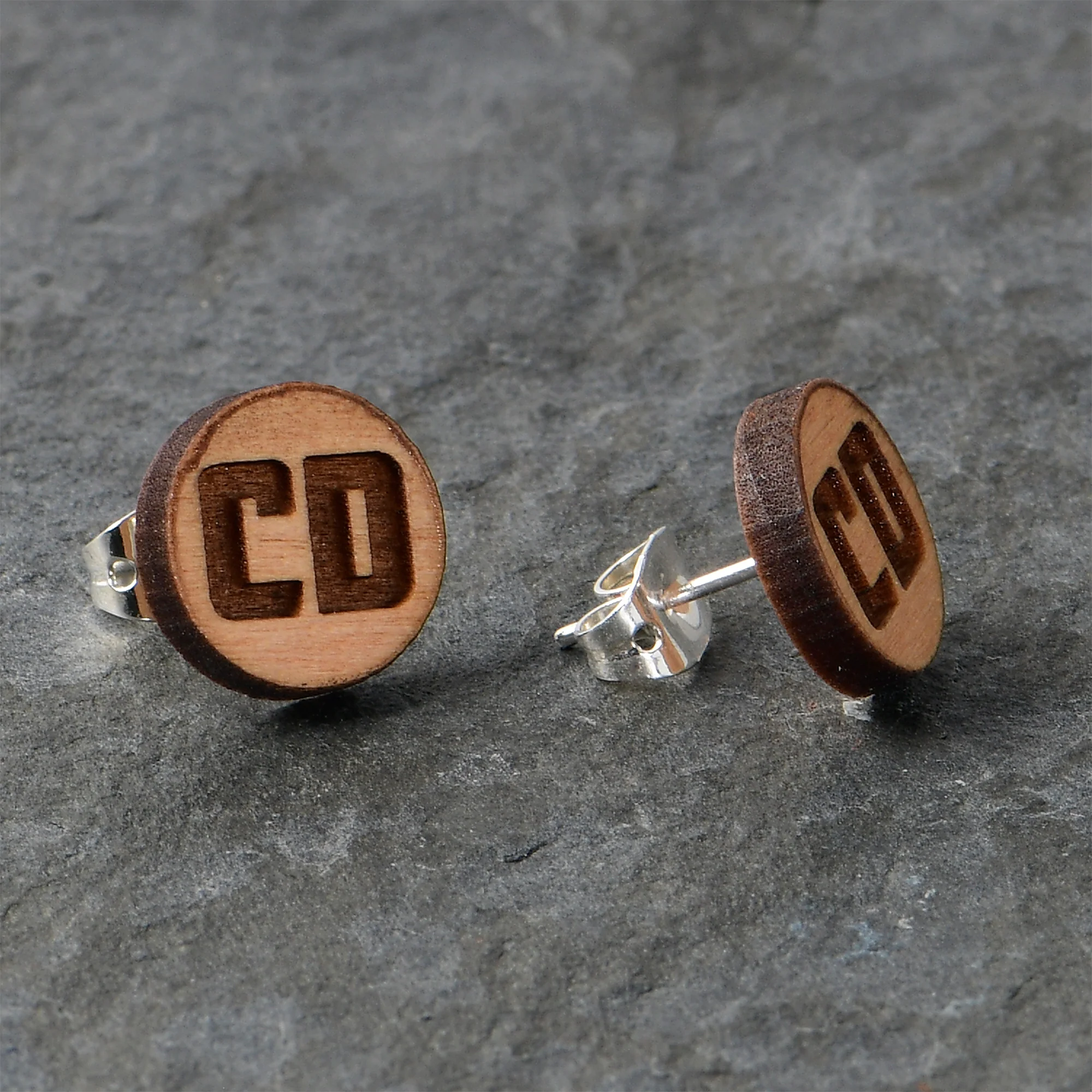 Custom No 2 Earrings Wood Initial Personalized Stud Earrings - Image 6